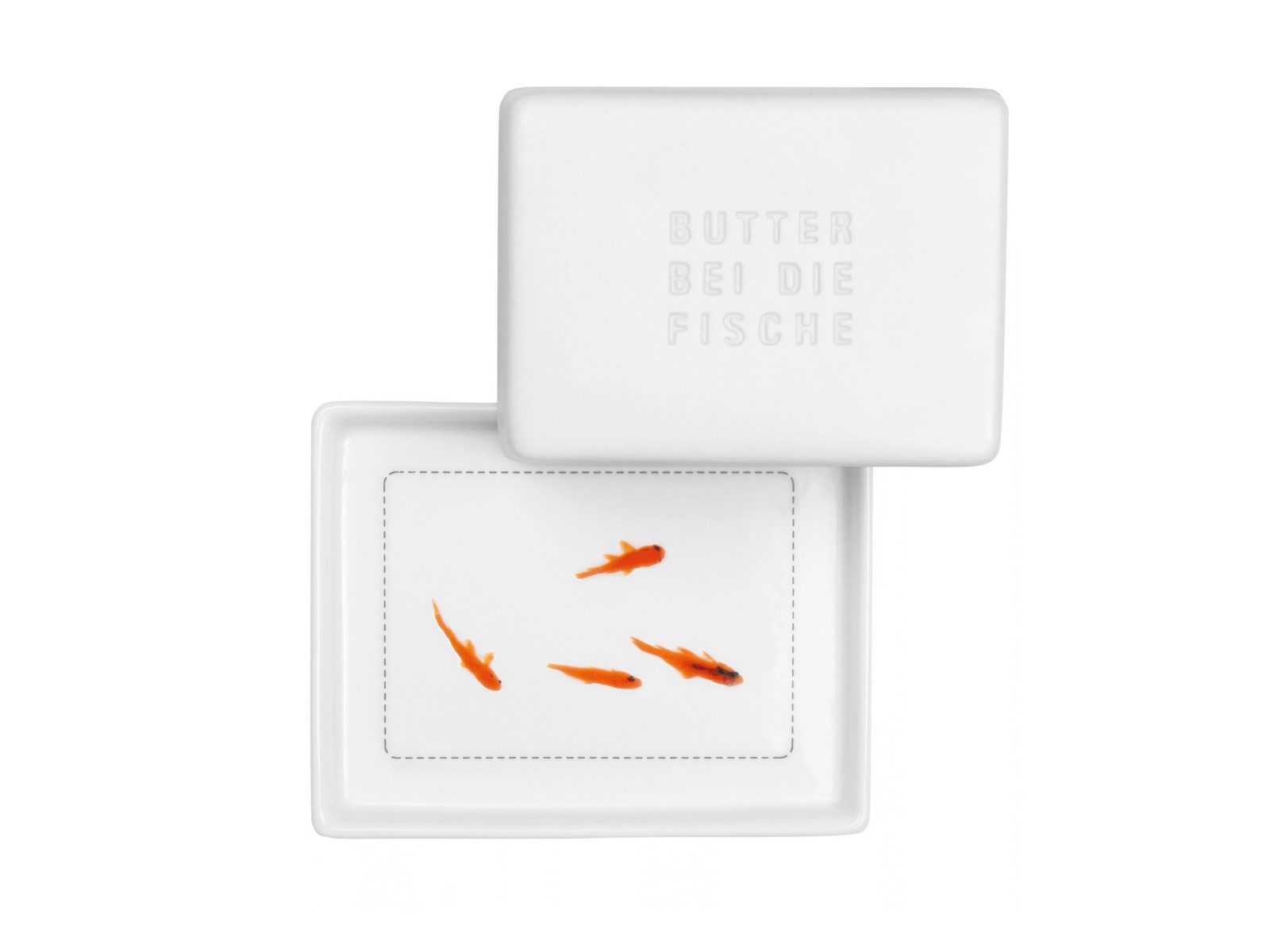 räder design stories Butterdose Butterdose klein Butter bei die Fische weiß 10,5cm, Porzellan