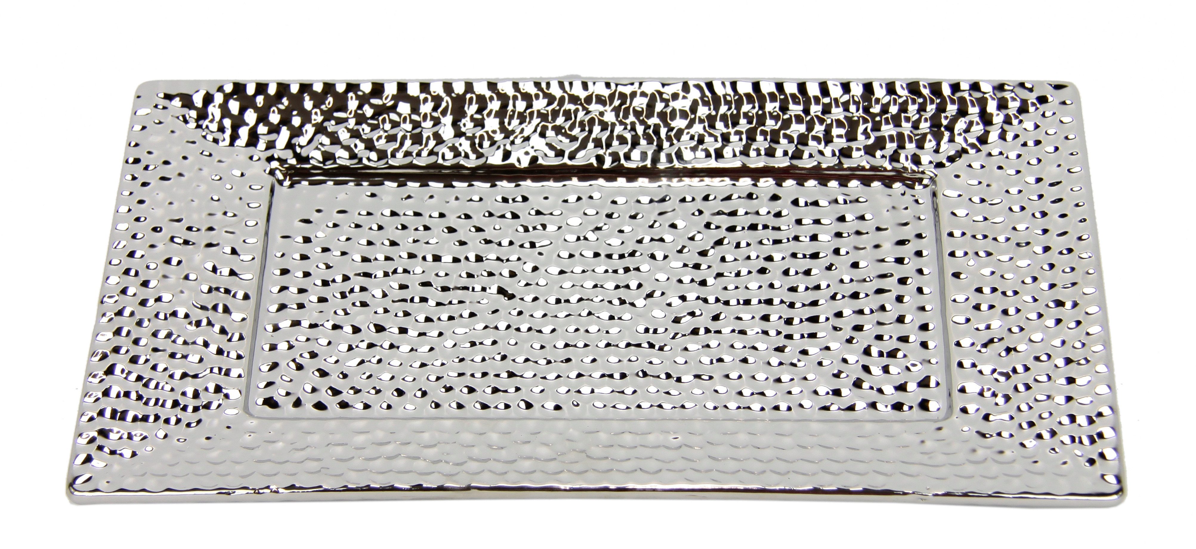 I.GE.A. Dekotablett Keramik-Schale (1 St), eckig Dekoschale silber Tablett Weihnachtsdeko Deko Advents-Tablett