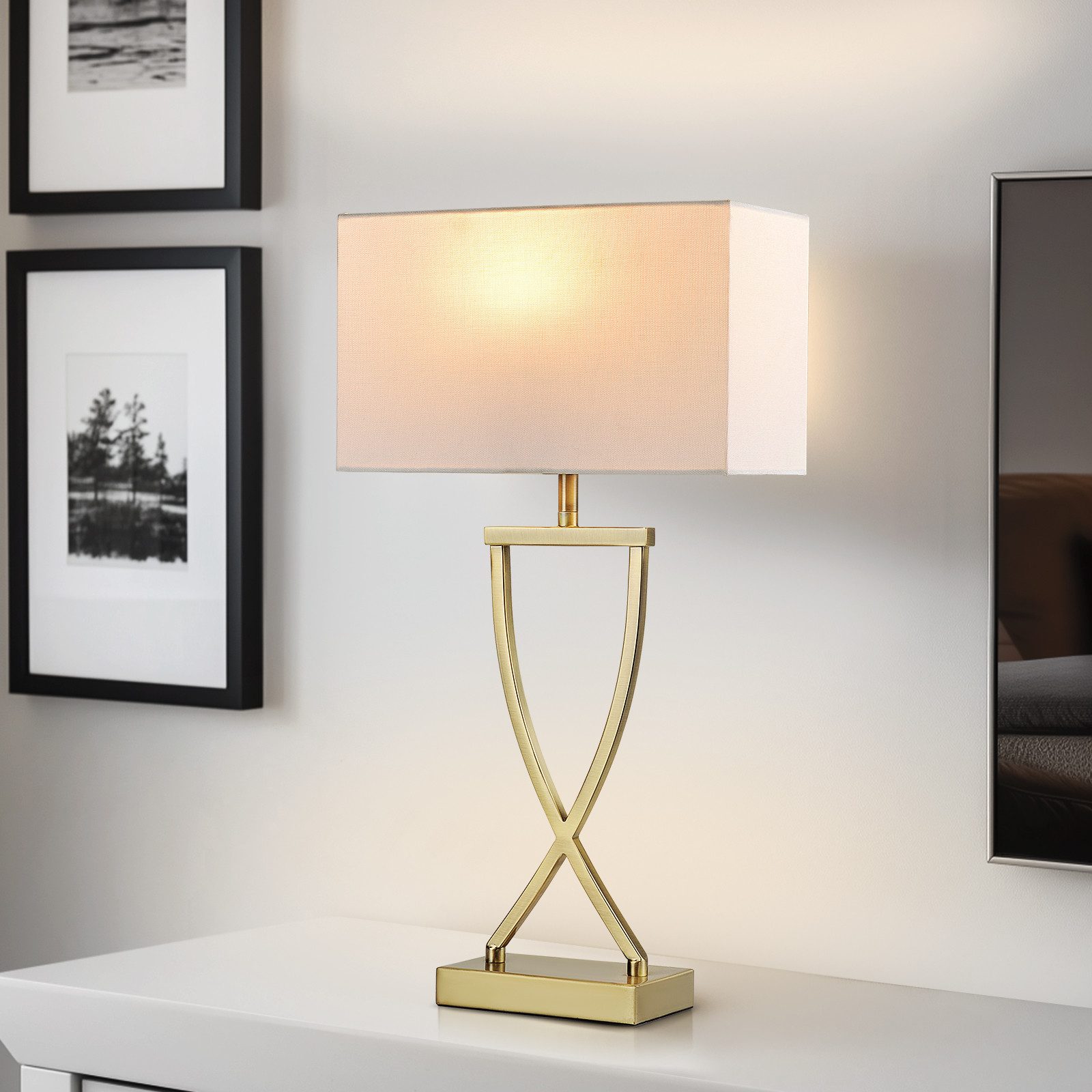 STANBOW Tischleuchte Tischlampe aus Metall mit Leinenschirm im Modern-Stil, ohne Leuchtmittel, E27, Sideboard & Nachttisch - Schlafzimmer, Wohnzimmer