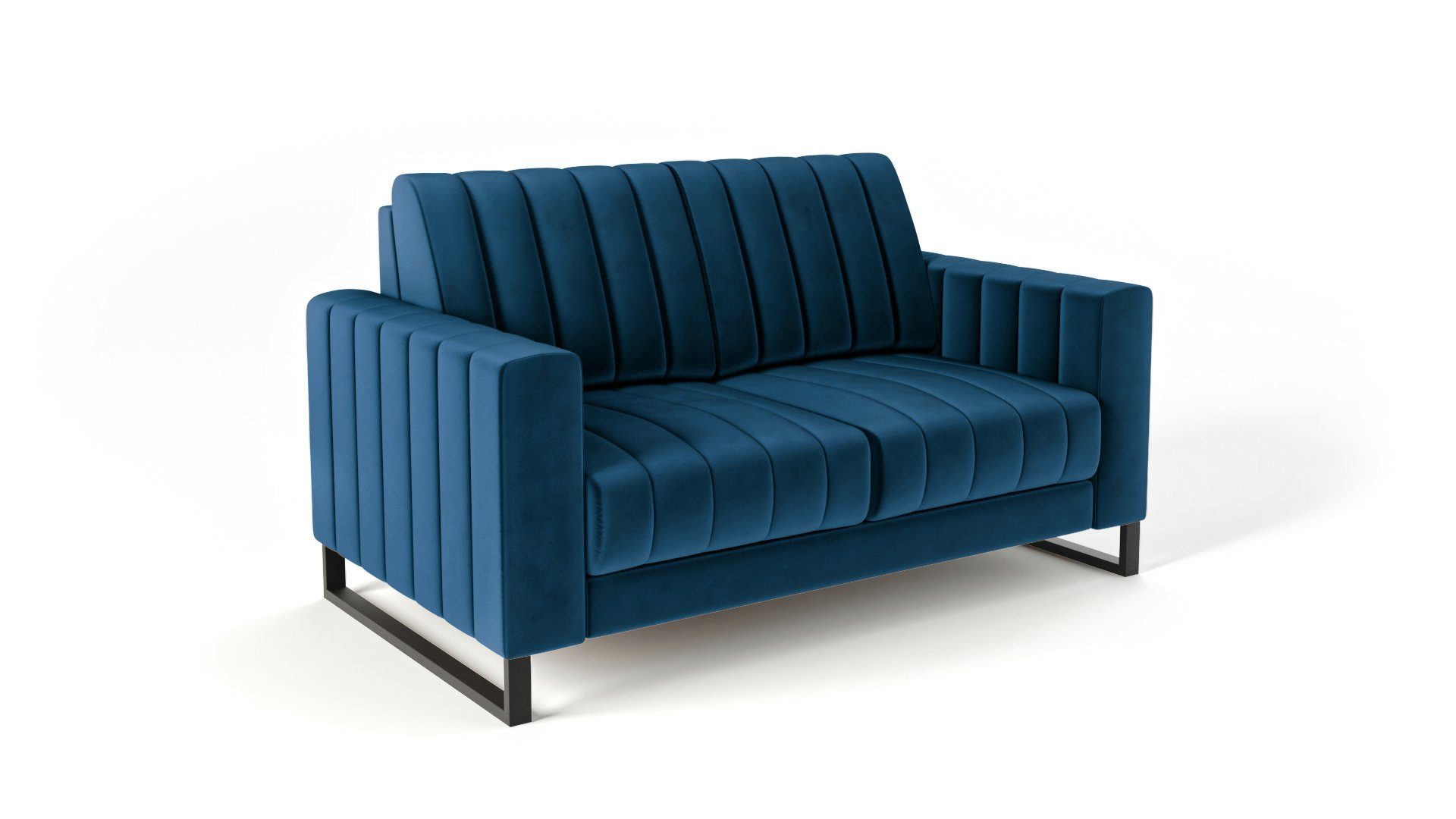 Elegantes Siblo Zweisitziges Zweisitzer-Sofa Mono schwarzen Sofa - 2-Sitzer 2 Beinen auf Blau
