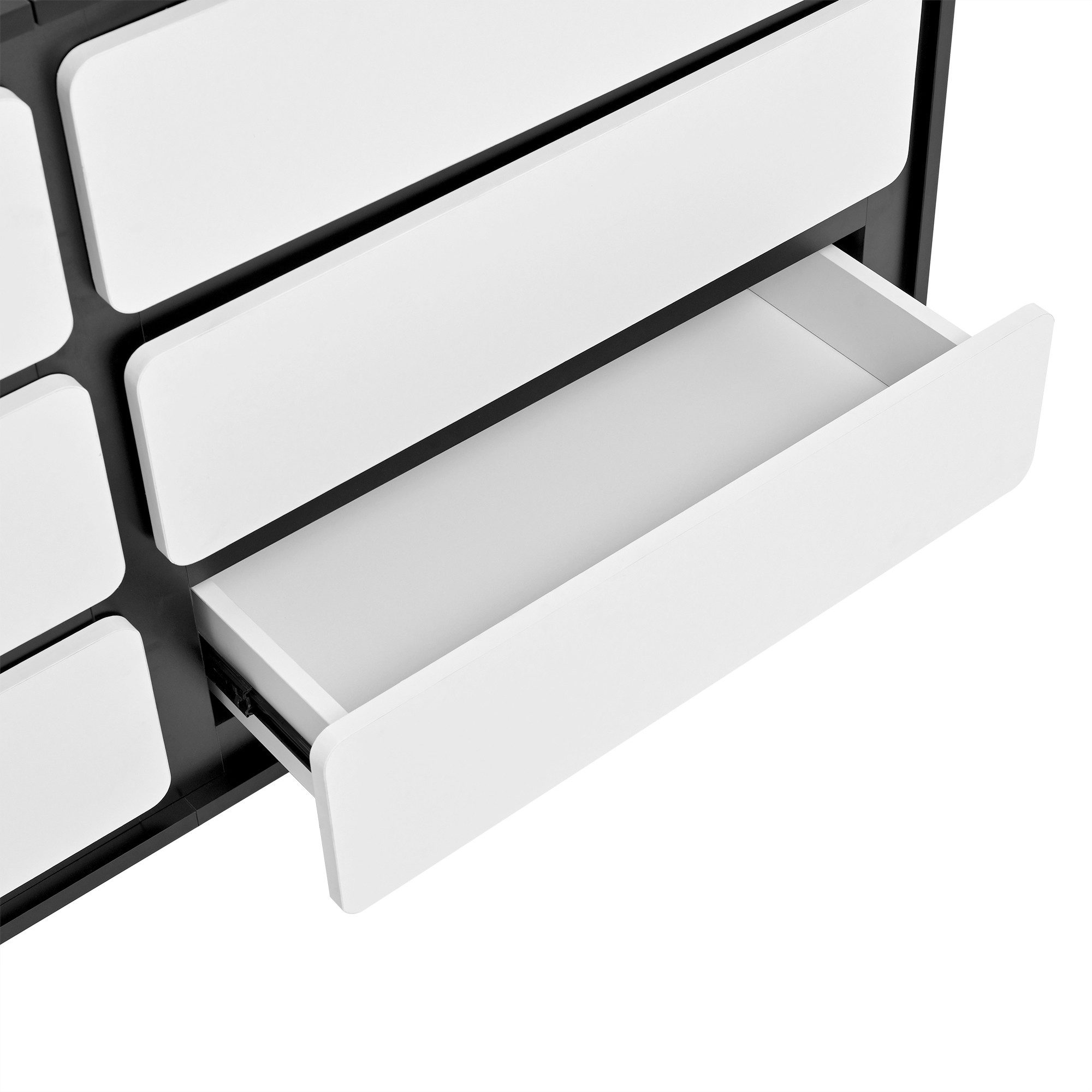 OKWISH Sideboard Schwarz-Weiß-Design (Kommode, Frisiertisch, 1 St., mit sechs Schubladen), 140×38×74,5cm