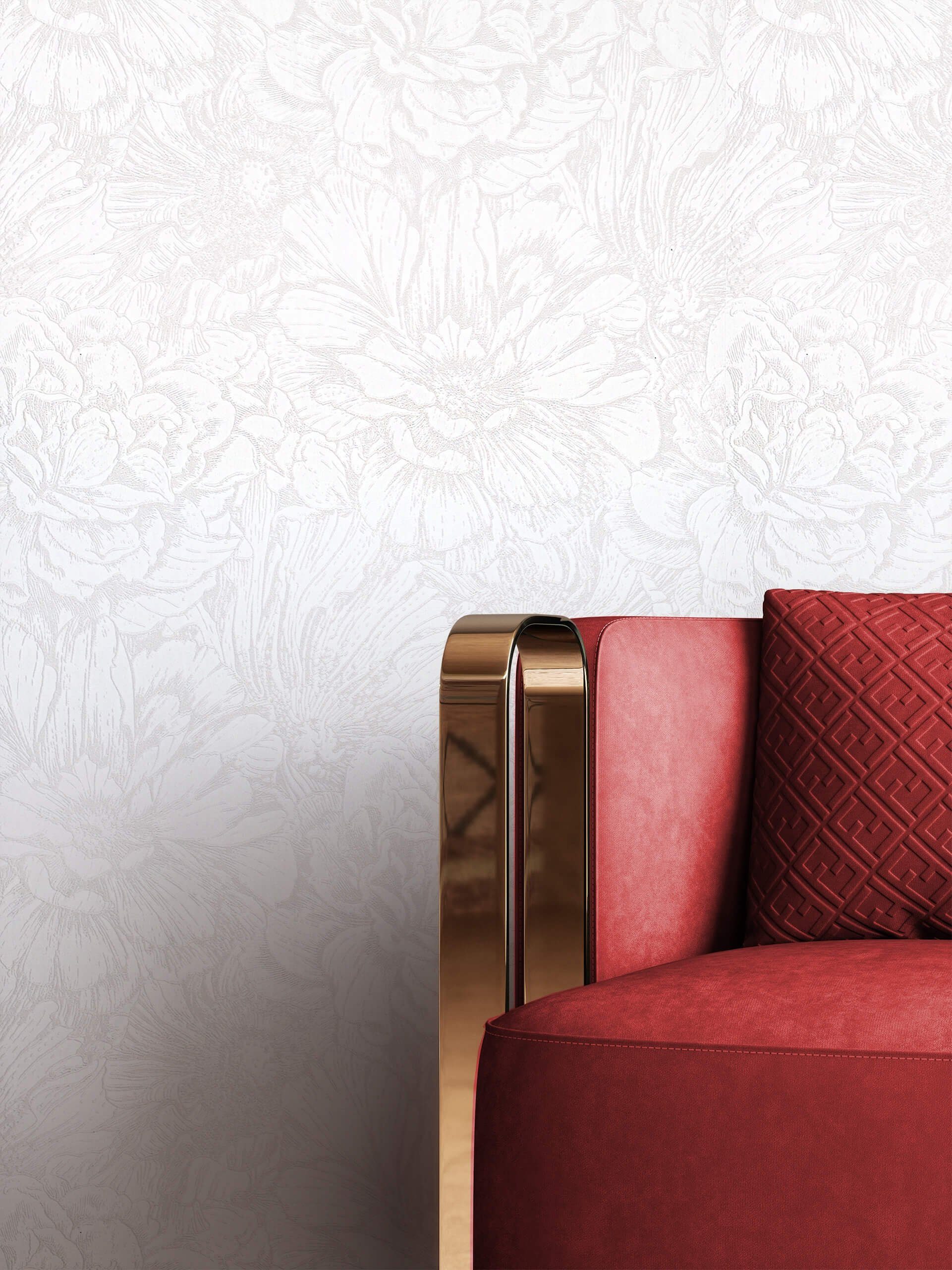 Newroom Vliestapete, Weiß Tapete Floral Blumen günstig online kaufen