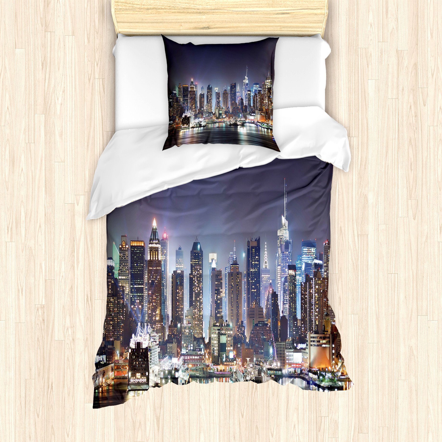 Abakuhaus Bettwäsche Milbensicher Всеrgiker geeignet mit Kissenbezug, Microfaser, New York Manhattan-Skyline nachts