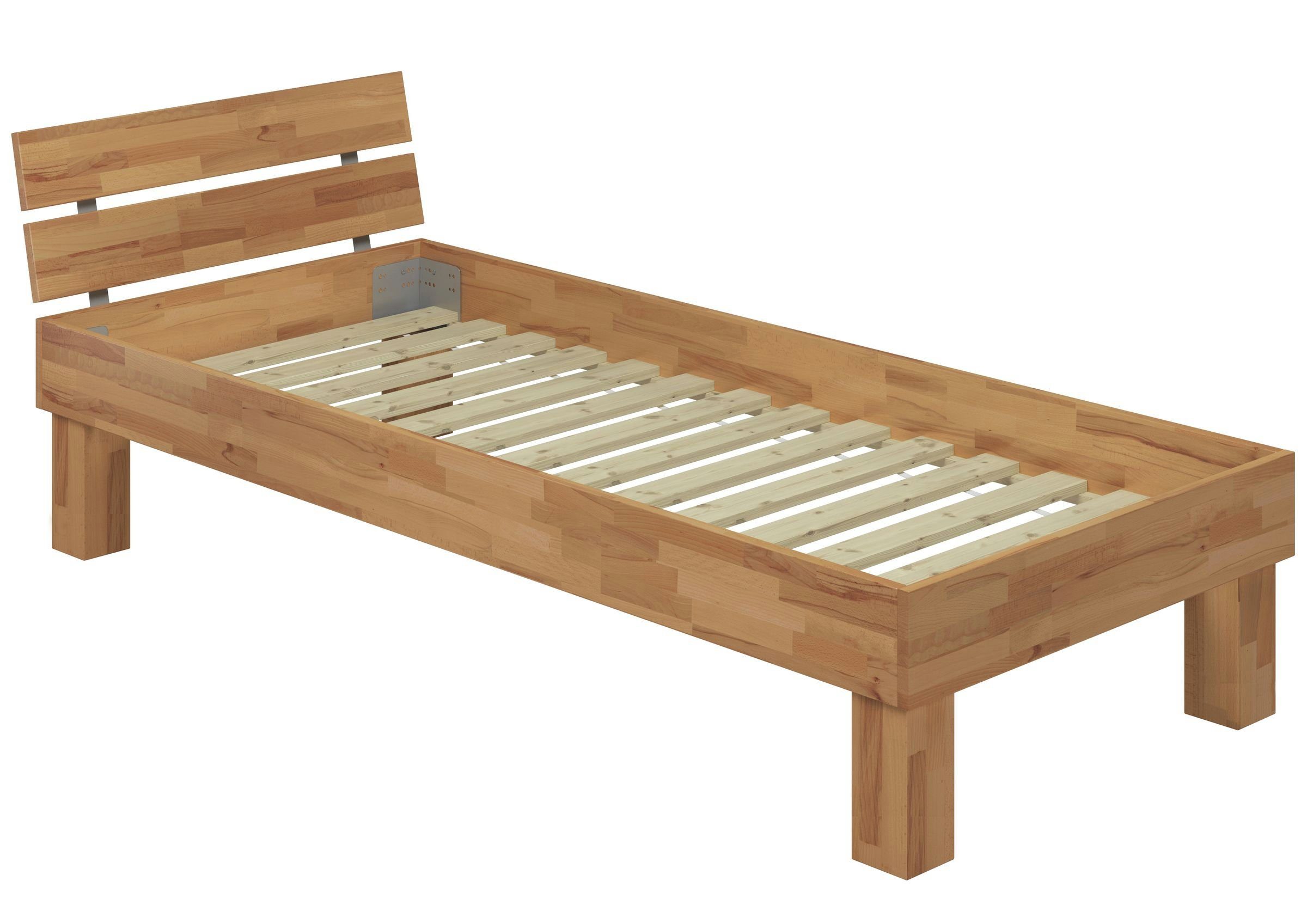 ERST-HOLZ Bett Einzelbett für XXL Buche massiv 100x200 mit Rost, Buchefarblos lackiert