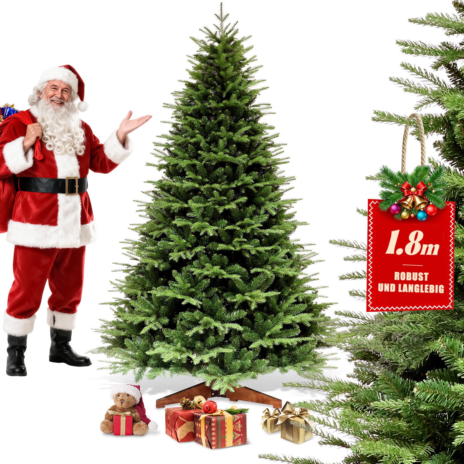 Tukrool Künstlicher Weihnachtsbaum Weihnachtsbaum 150/180/210 cm auswählbar,Tannenbaum aus PE und PVC, Tannenbaum, Naturgetreu,Dichte Zweige Christmas tree mit Holzständer für zimmer