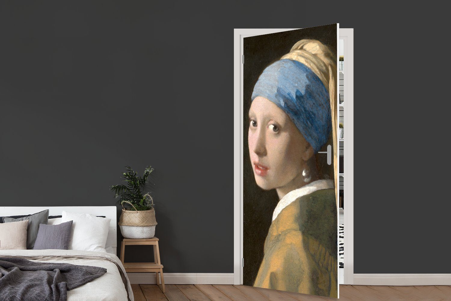 Türtapete Tür, mit (1 MuchoWow 75x205 Türaufkleber, Perlenohrring cm Das - bedruckt, für Johannes von Gemälde Mädchen dem Fototapete Vermeer, Matt, St),