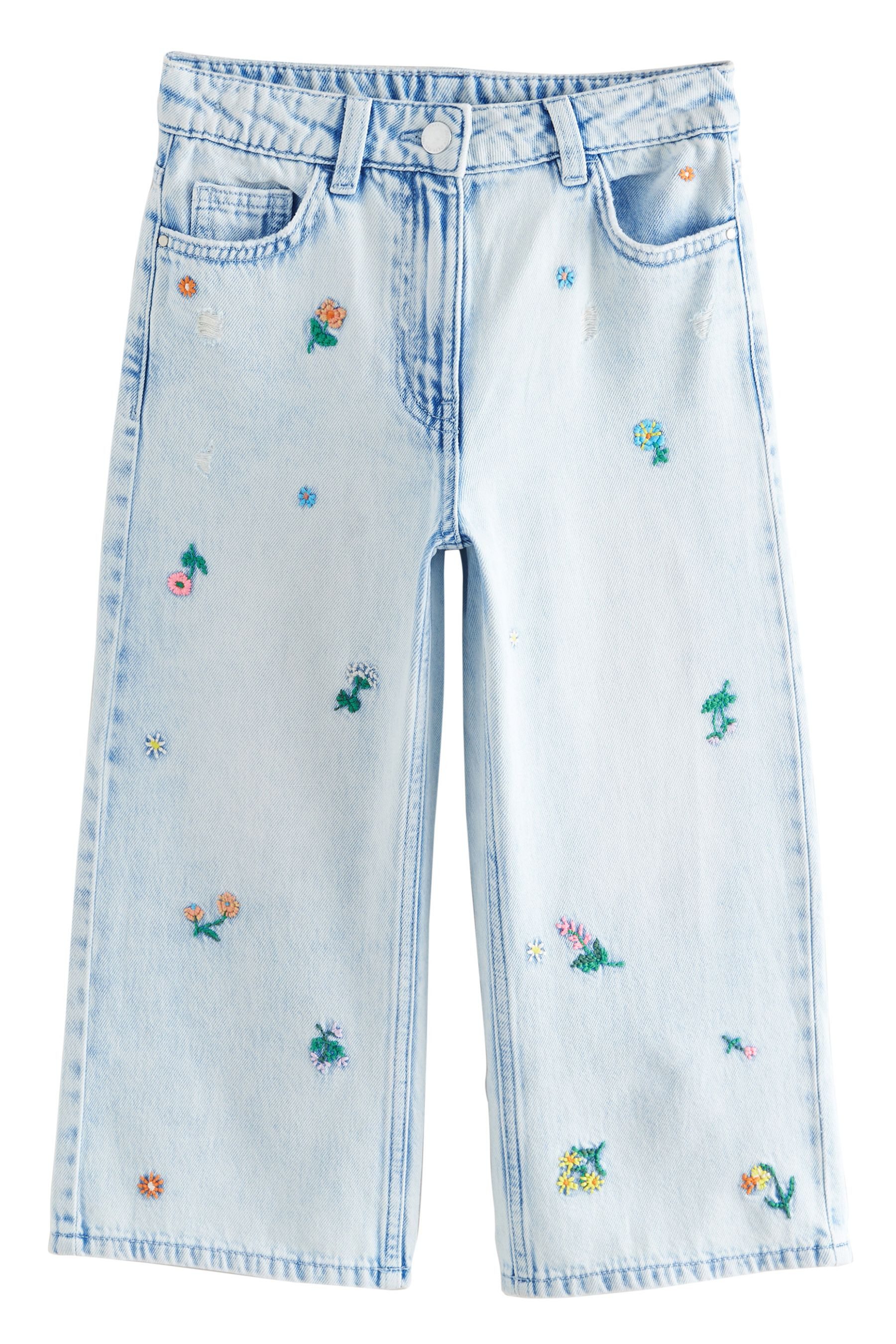 Weite Jeans Jeans mit weitem Bein und Stickereien Baumwolle
