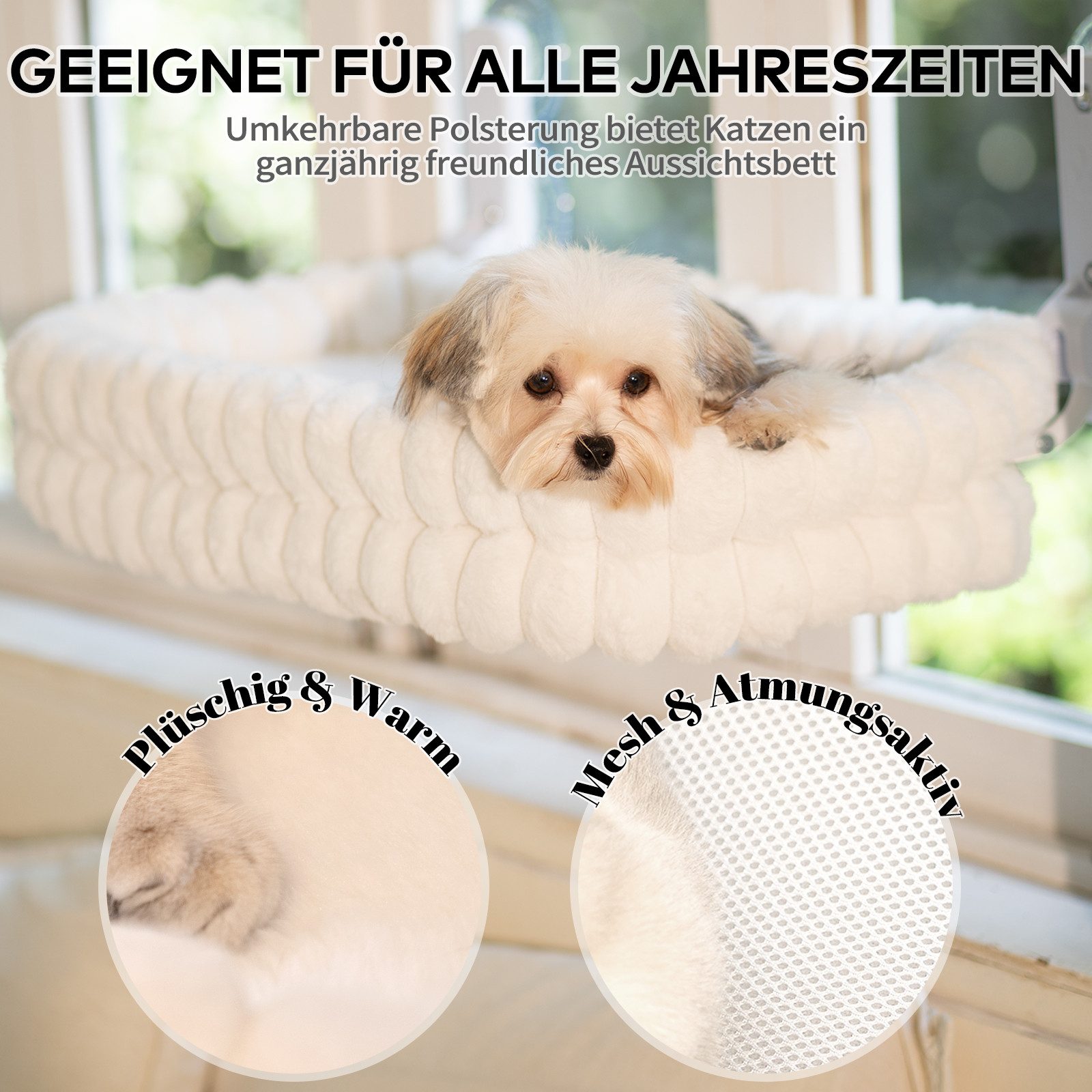 CheerPals Tierbett Fensterliege bis 18kg, faltbare Hängematte, Wendebezug, Polyesterfaser