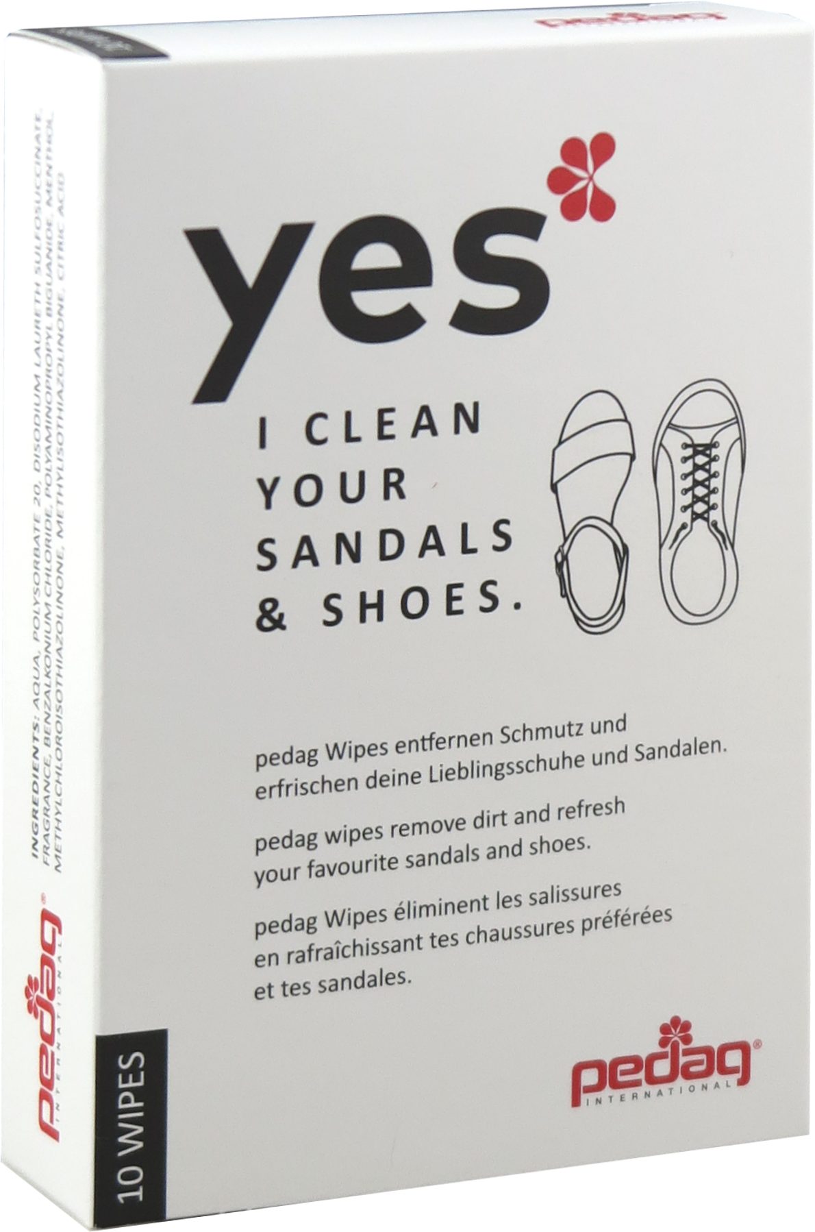 Pedag Wipes Sandalen, Sneaker, Reinigungstücher Innensohlen Yes - und Schuhputzbürste (10-tlg) für