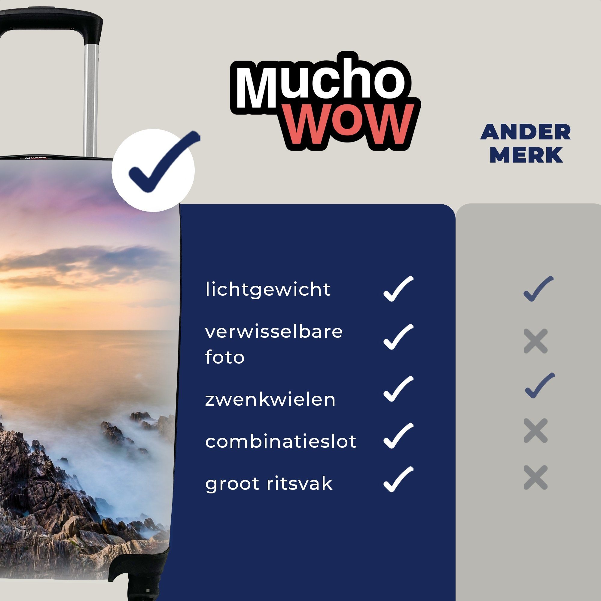 rollen, Sonnenuntergang - mit Reisetasche Trolley, Landschaft - Handgepäckkoffer 4 für Rollen, Ferien, - Handgepäck MuchoWow Horizont Wasser - Reisekoffer Blau,