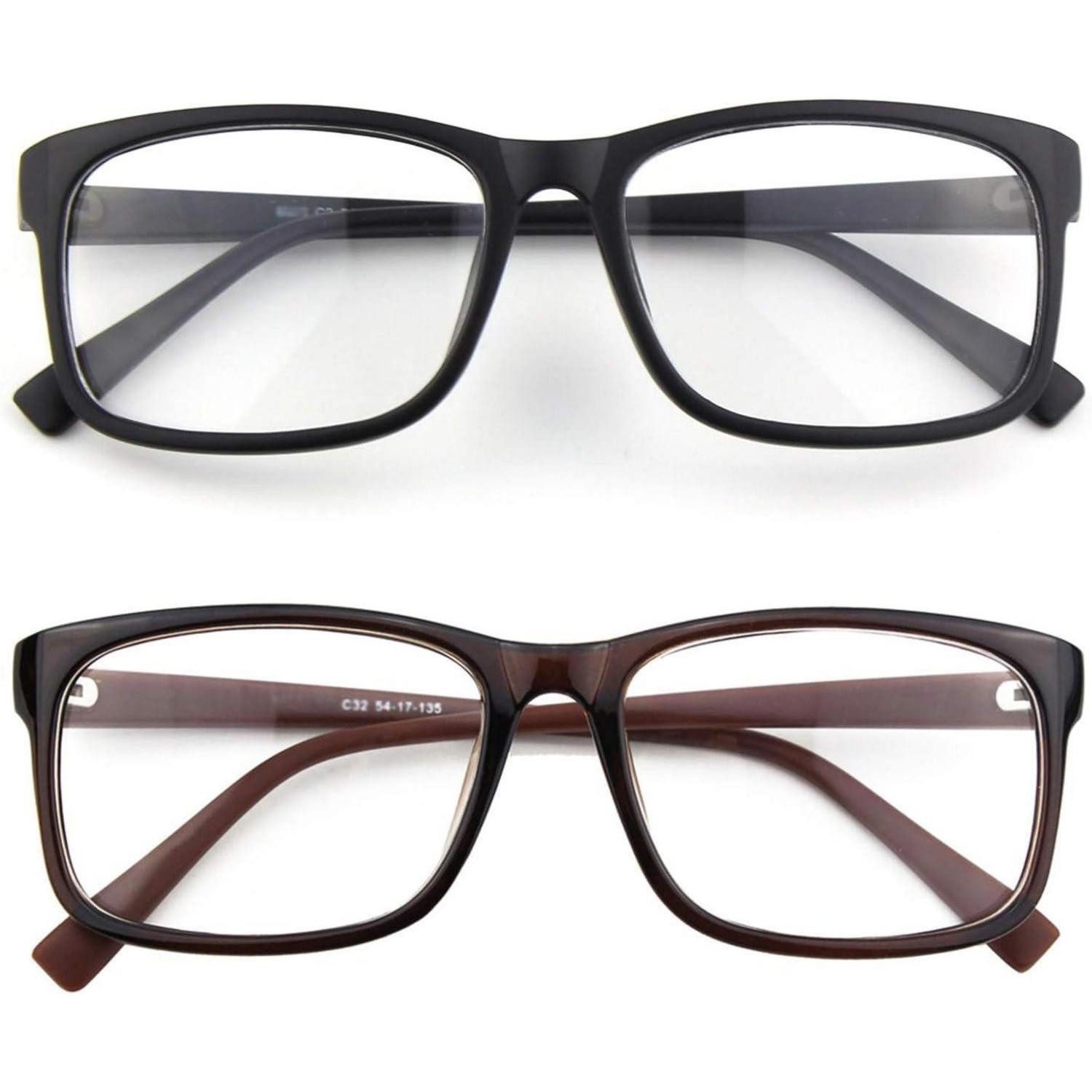 LuxusKollektion Brille Brille Hornbrille Nerd Fensterglas Z 2 Pack Mattschwarz & Braun