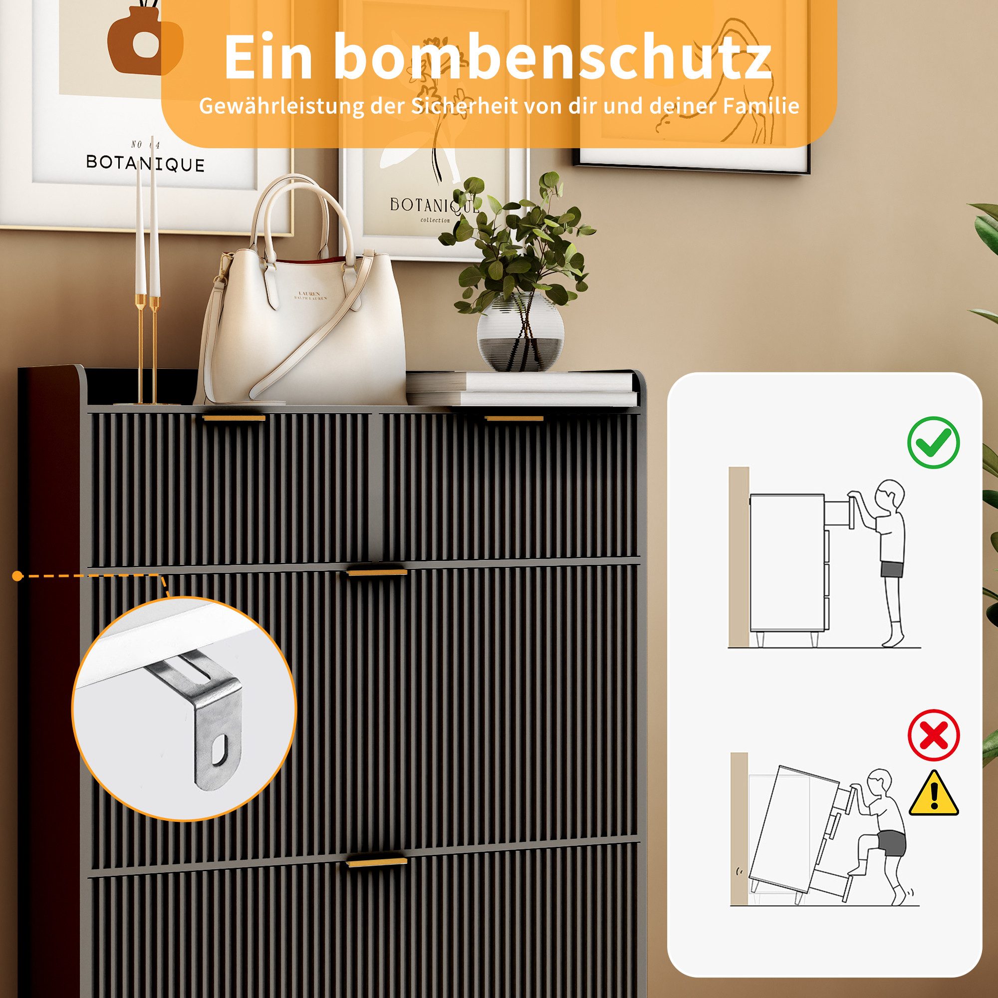 PXloue Schuhschrank Schuhschrank mit zwei Schubladen und zwei Klappen – Bild 5 von 5