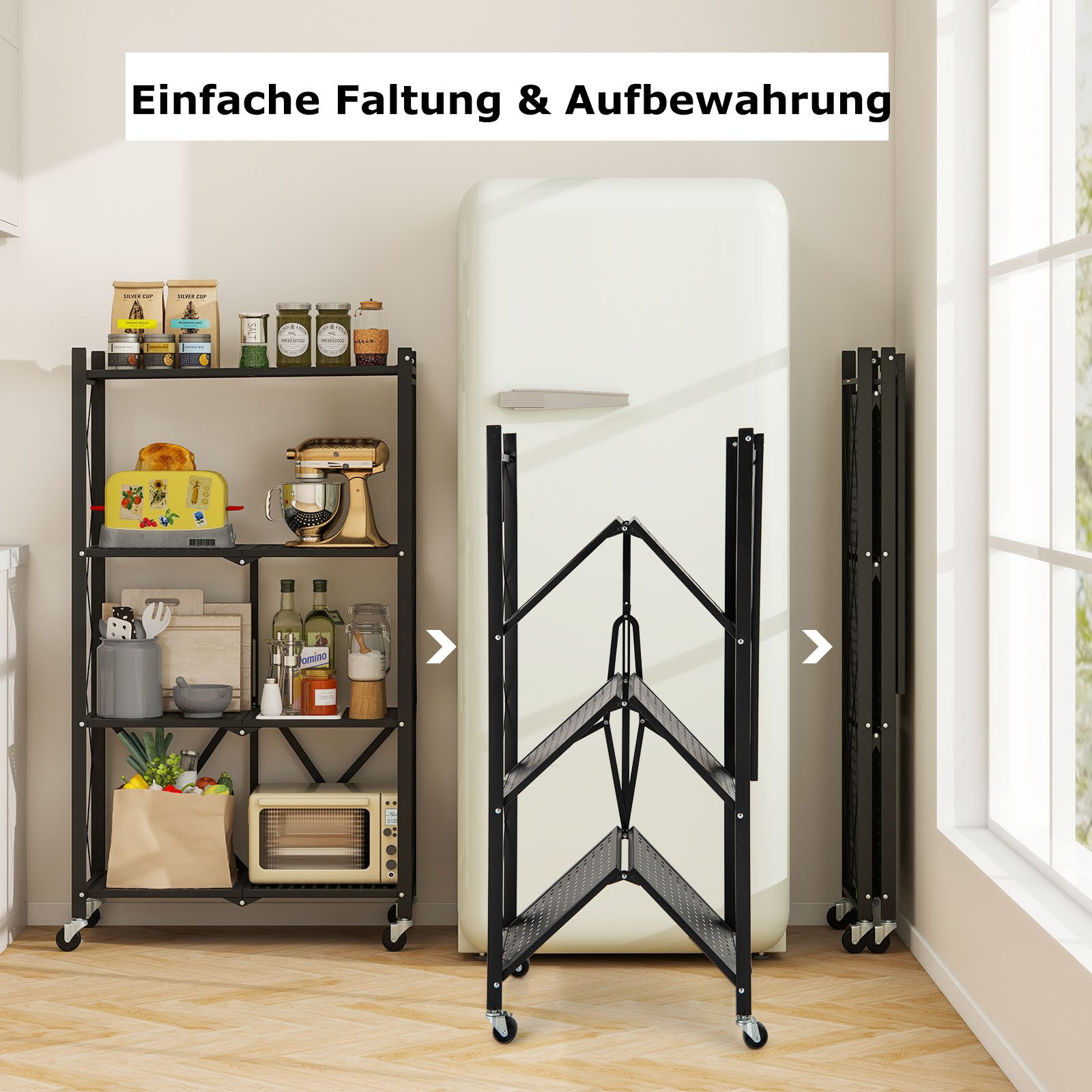 KOMFOTTEU Schwerlastregal, faltbares Lagerregal, mit 4 Universalrollen