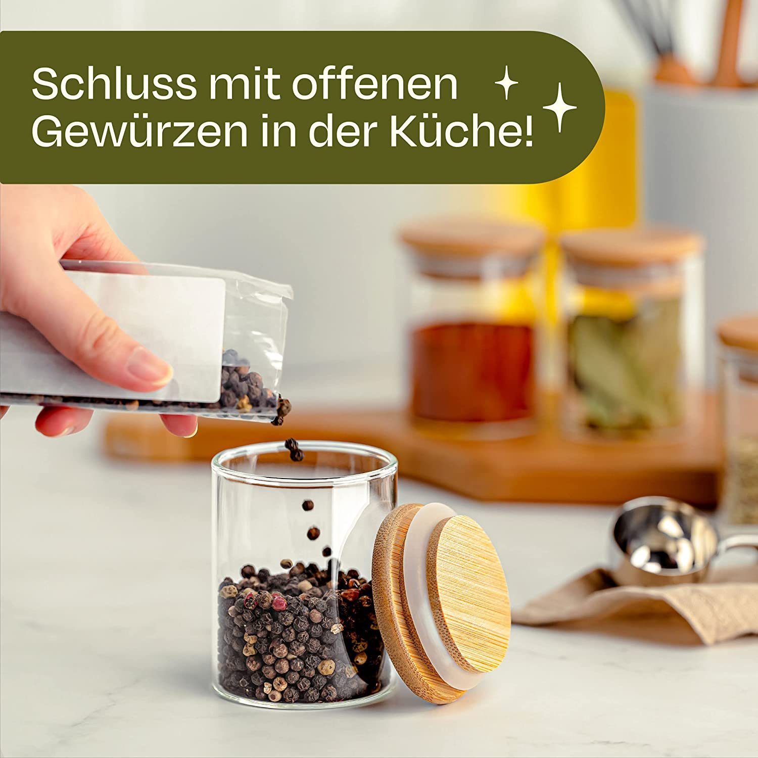 Praknu Vorratsglas Gewürzbehälter 10er Set 120ml mit Etiketten und Stift zum Beschriften, Glas, (Set, 10-tlg), mit 10 Etiketten - 120 ml Groß - Luftdicht - Spülmaschinenfest