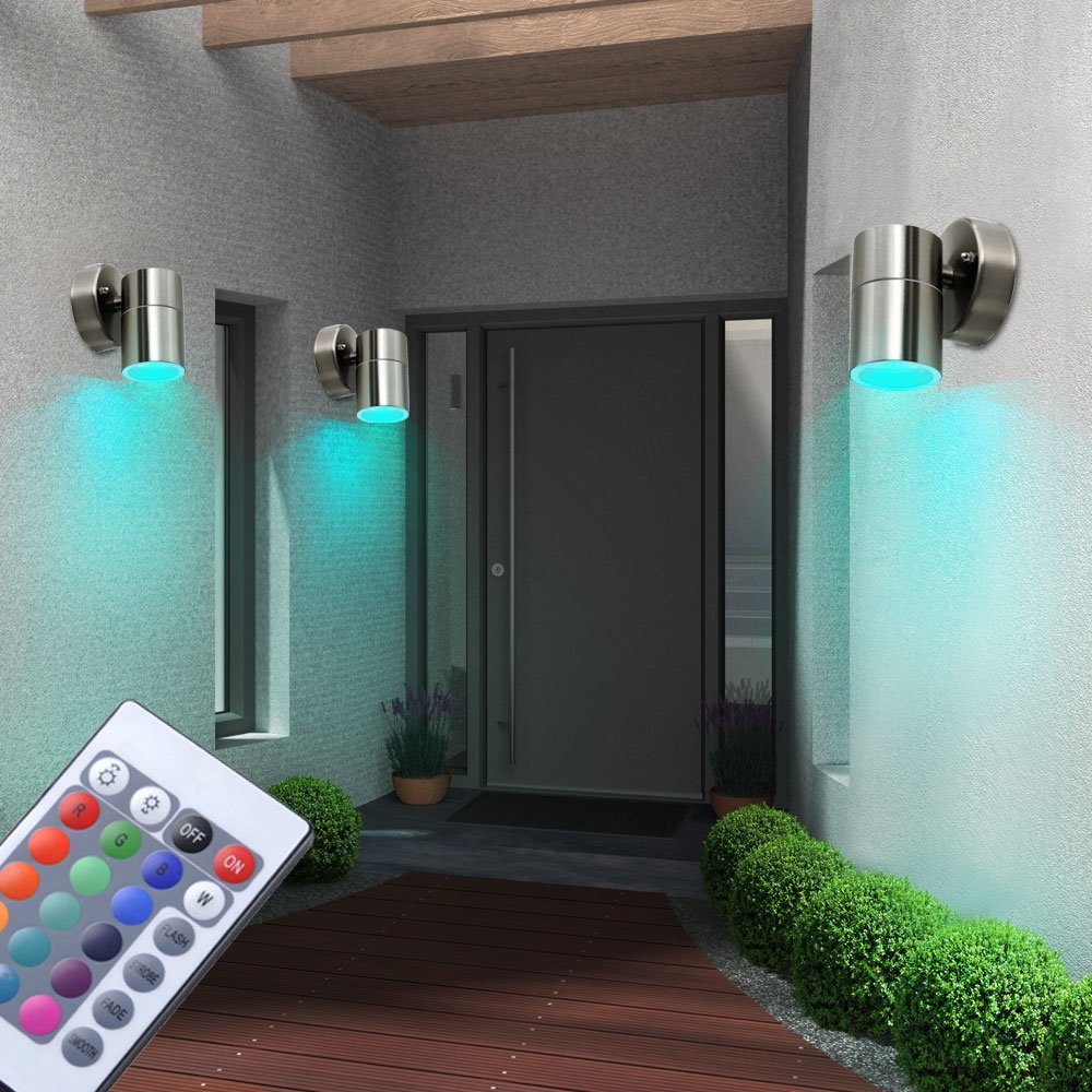Farbwechsel, Fassaden etc-shop Außen-Wandleuchte, Außen RGB Leuchten Set Down Lampen Wand Fernbedienung 3er LED Warmweiß, Leuchtmittel inklusive,