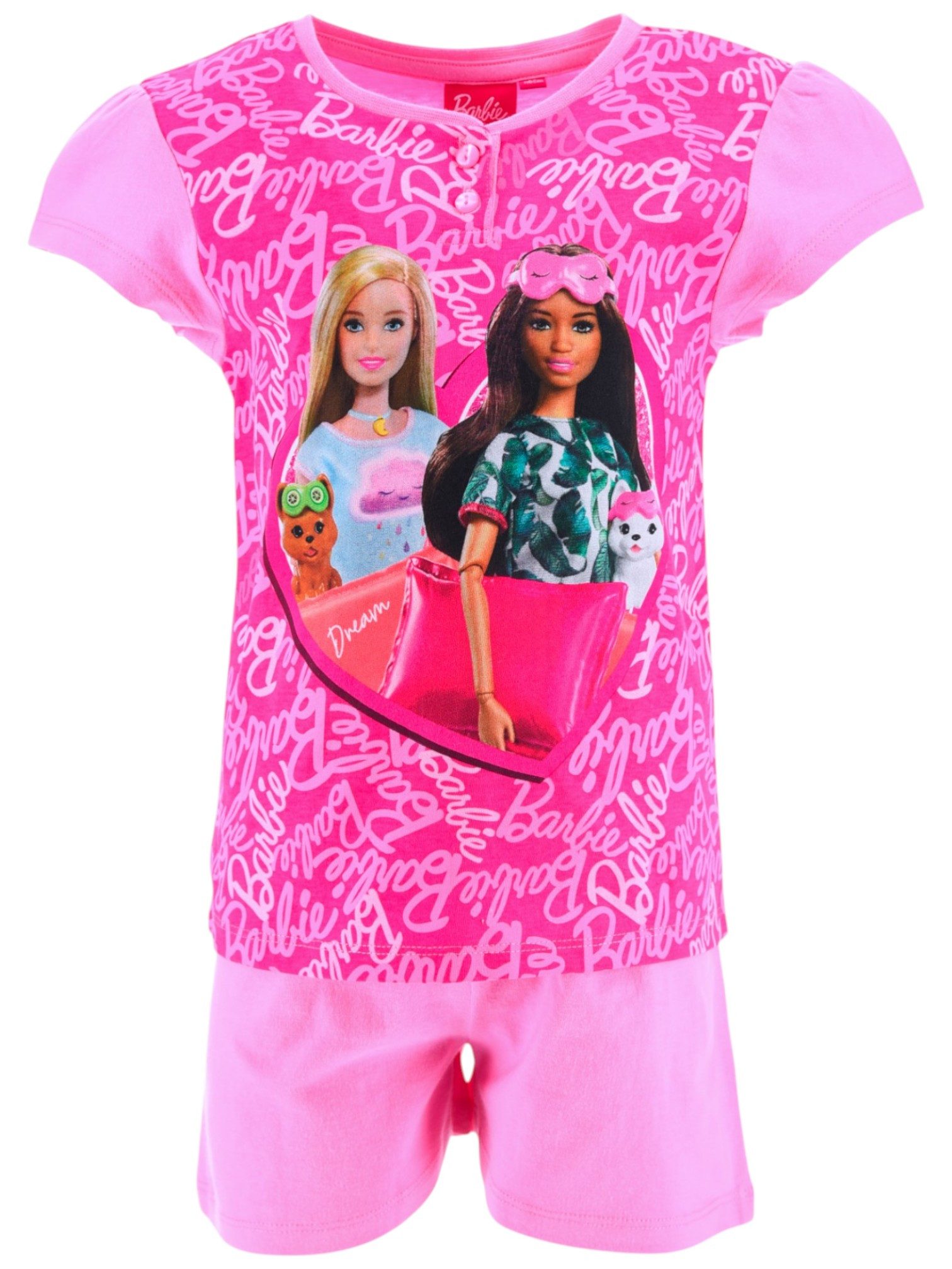 Barbie Schlafanzug Barbie (2 tlg) Pyjama Set kurz - Mädchen Shorty Gr. 98-128 cm