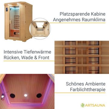 Artsauna Infrarotkabine Oslo, für 2 Personen, Hemlockholz, HiFi-System, Ionisator, LED-Farblicht