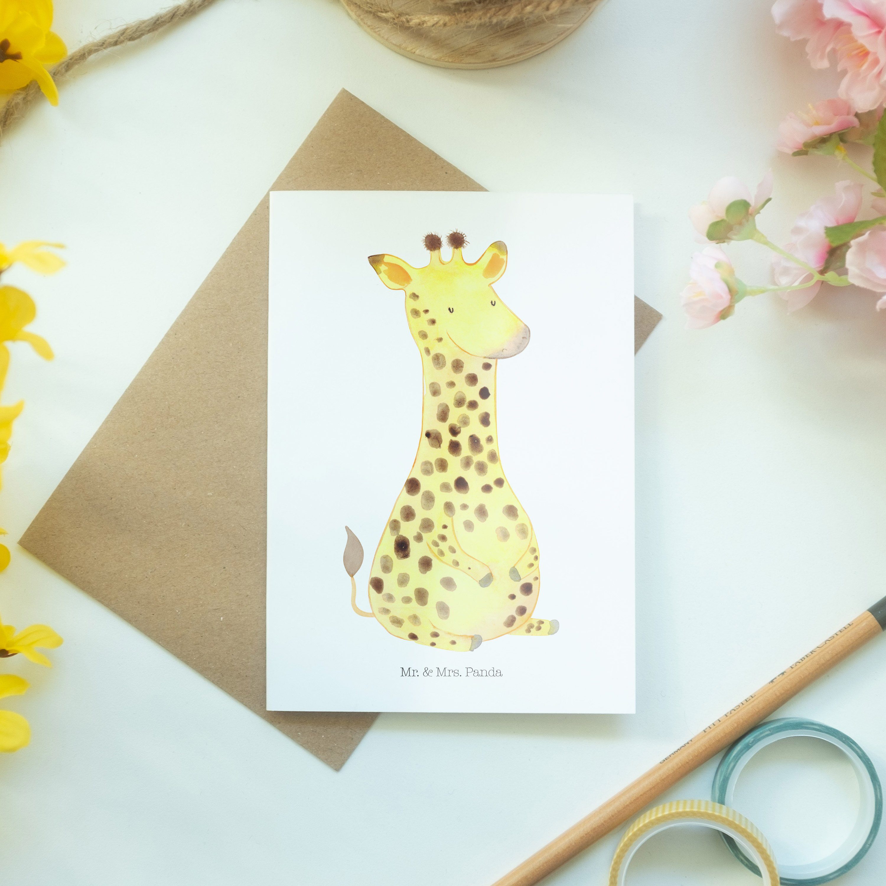 - Mr. Mrs. Giraffe - Geschenk, Af Grußkarte Glück, Panda Klappkarte, Zufrieden & Wildtiere, Weiß