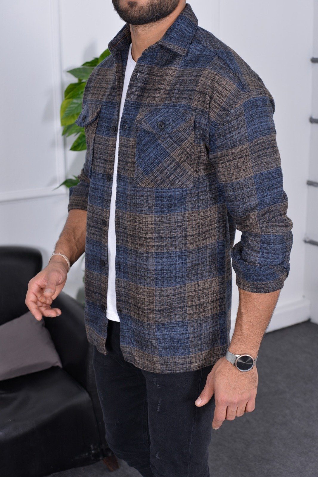 Megaman Jeans Flanellhemd Flanellhemd H-263 Flanellhemd Kariert Hemd Holzfällerhemd Herren
