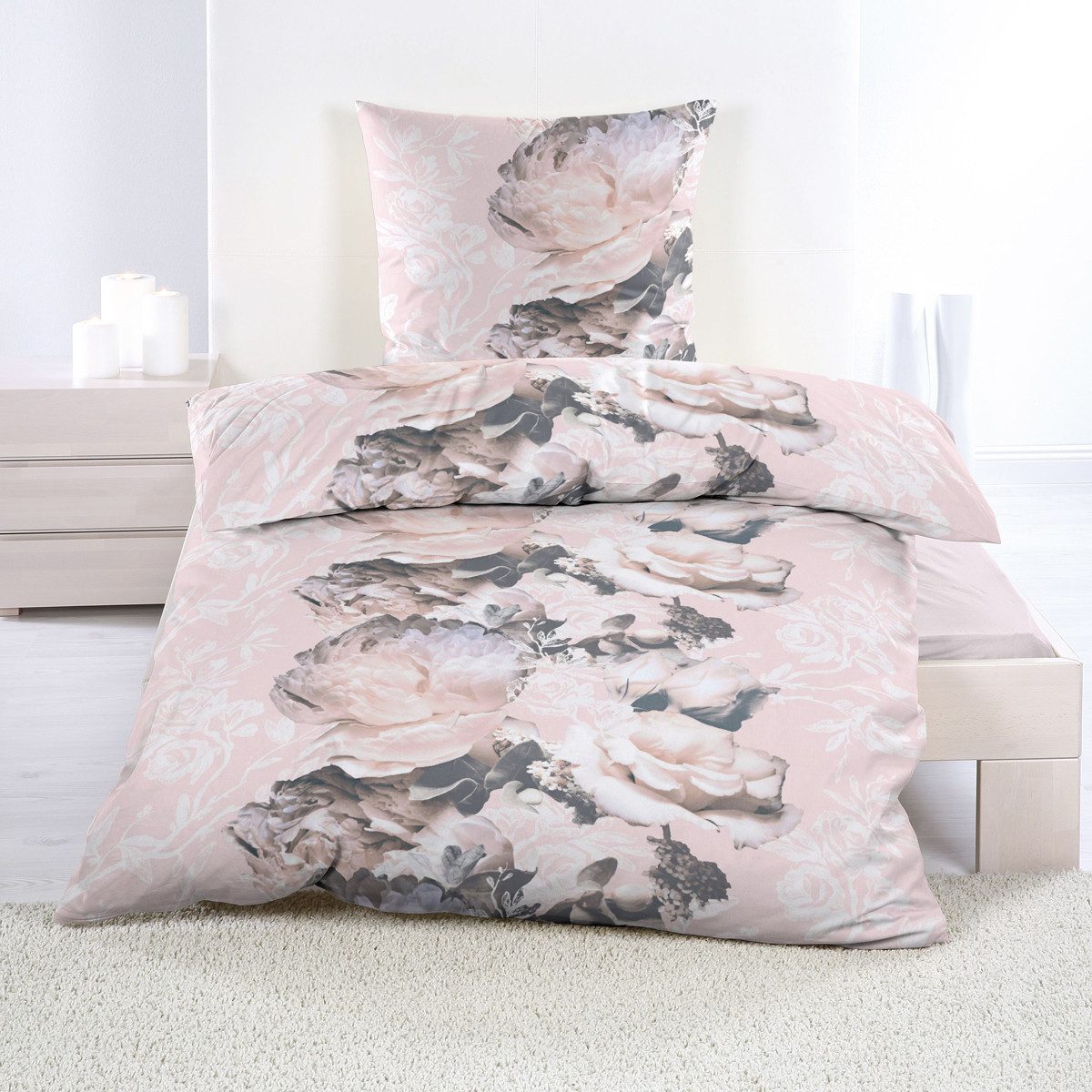 Casa Colori Bettwäsche Renforce 135x200 cm aus 100% Baumwolle Bettgarnitur mit RV Rose Rosen, Renforce, 4 teilig, Ganzjahresbettwäsche aus robusten Material