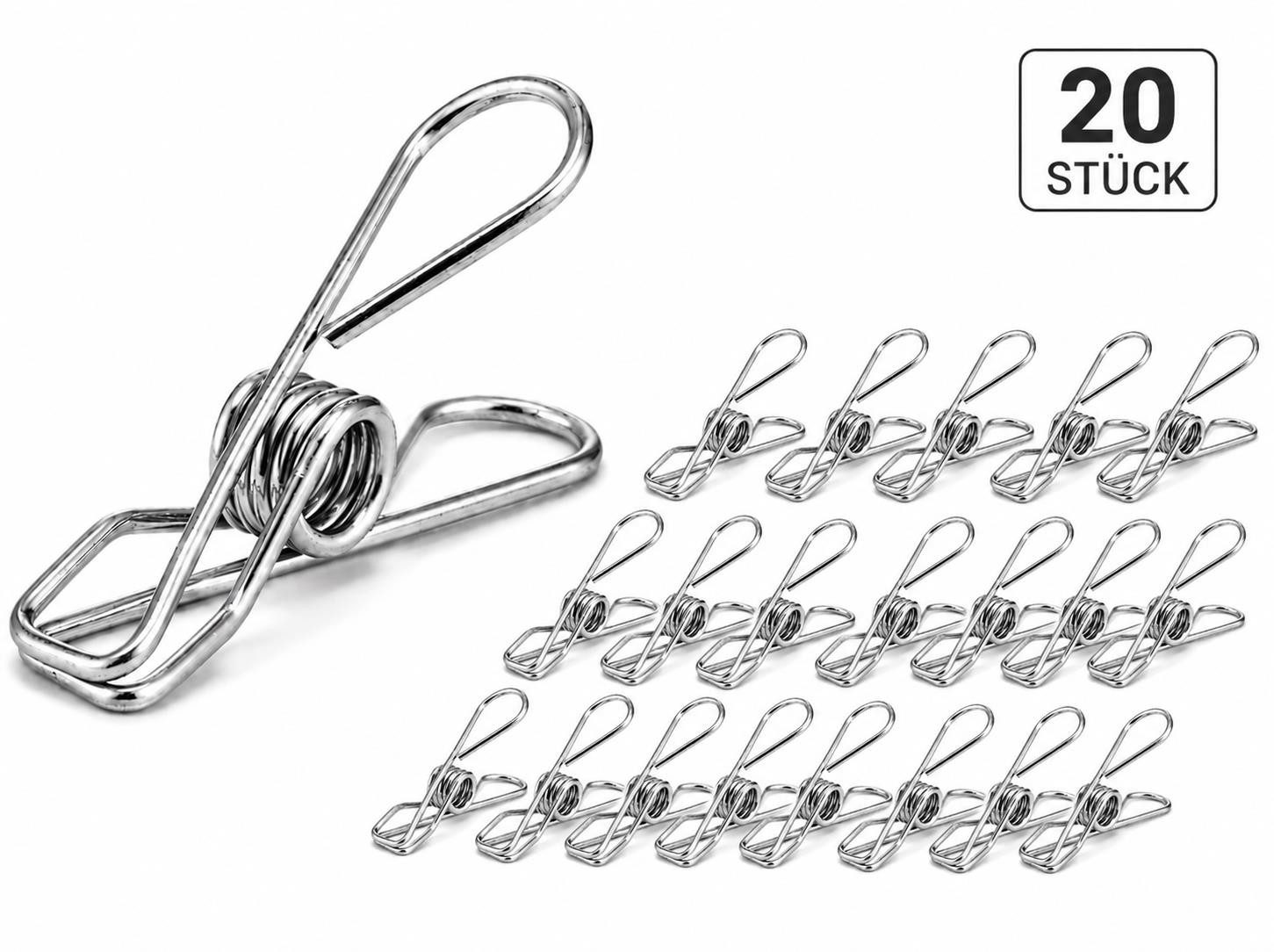 BAYLI Wäscheklammern 20 Stück Metall Wäscheklammern aus Edelstahl – Starke Universalklammer