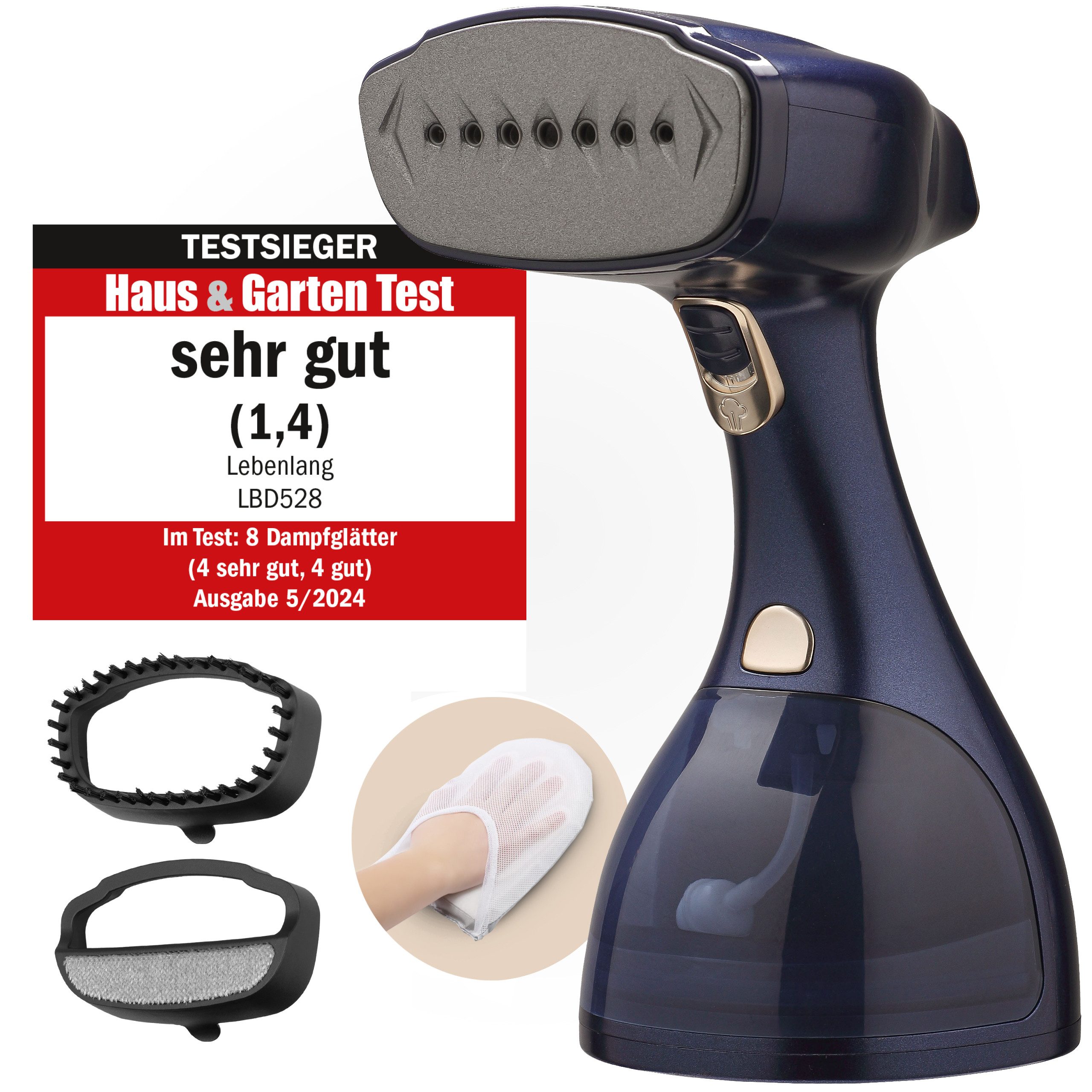 Lebenlang Dampfbügeleisen Steamer Dampfglätter für Kleidung Hand Dampfbürste, 1500,00 W, Inkl. Bügelhandschuh, <30 Sekunden Aufheizen, 300ml Tank