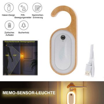 yozhiqu LED Nachtlicht Intelligente Nachtlicht-LED mit Sensor für den menschlichen Körper, Aus Naturholz, Induktionsmodus, Hakendesign, eingebauter 500-mAh-Akku.