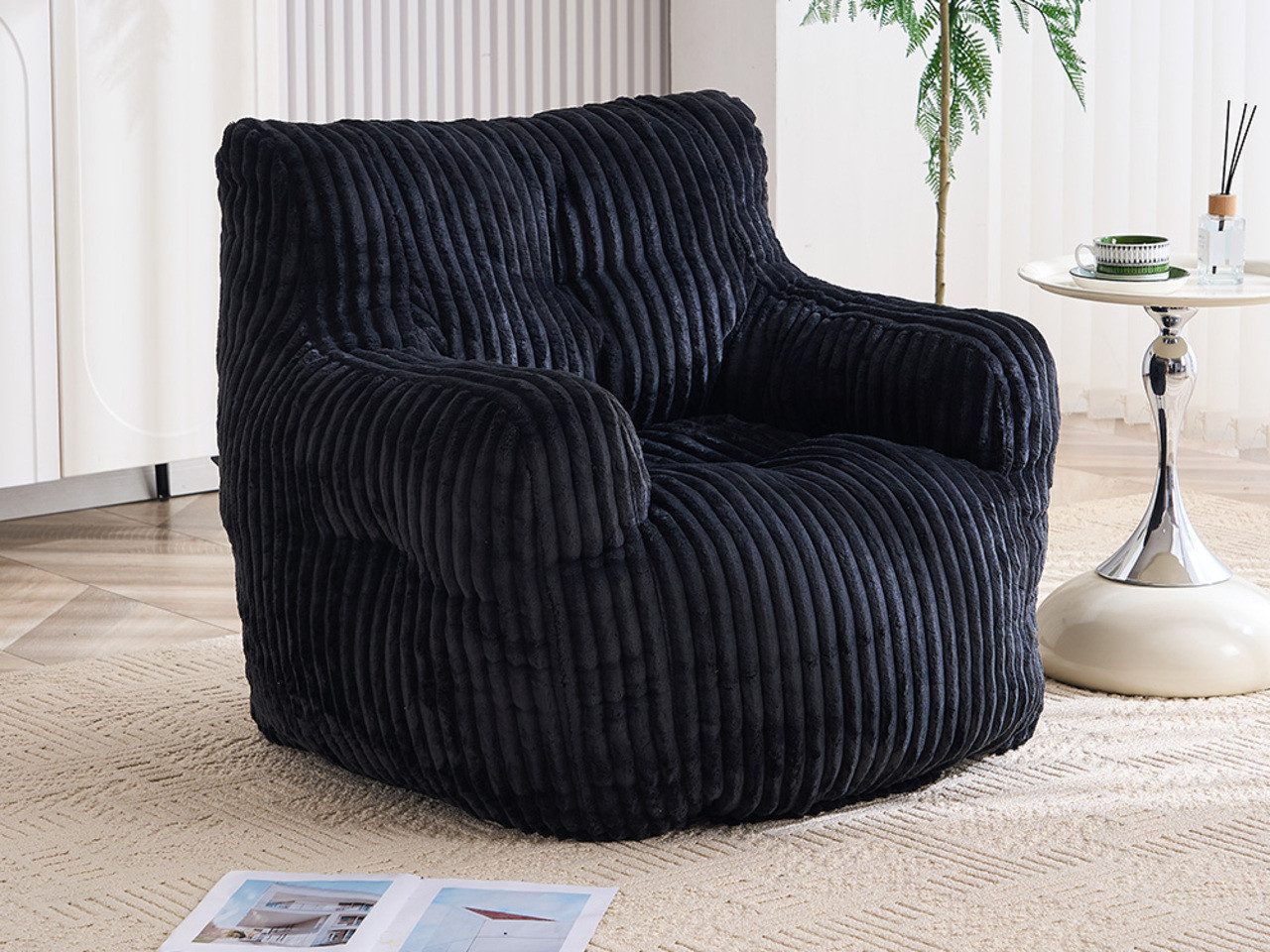 DEKKETO Sitzsack Erwachsenen XXL Sitzsack mit Füllung & Memory-Schaum (1 St), ergonomischer Lesesessel aus Cordstoff, 100×94×70 cm
