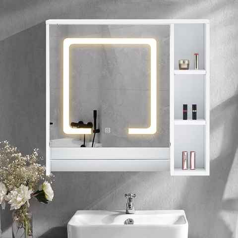 CLIPOP Badezimmerspiegelschrank Wandspiegel mit Touchschalter 74x70x15.5cm, Badeschrank
