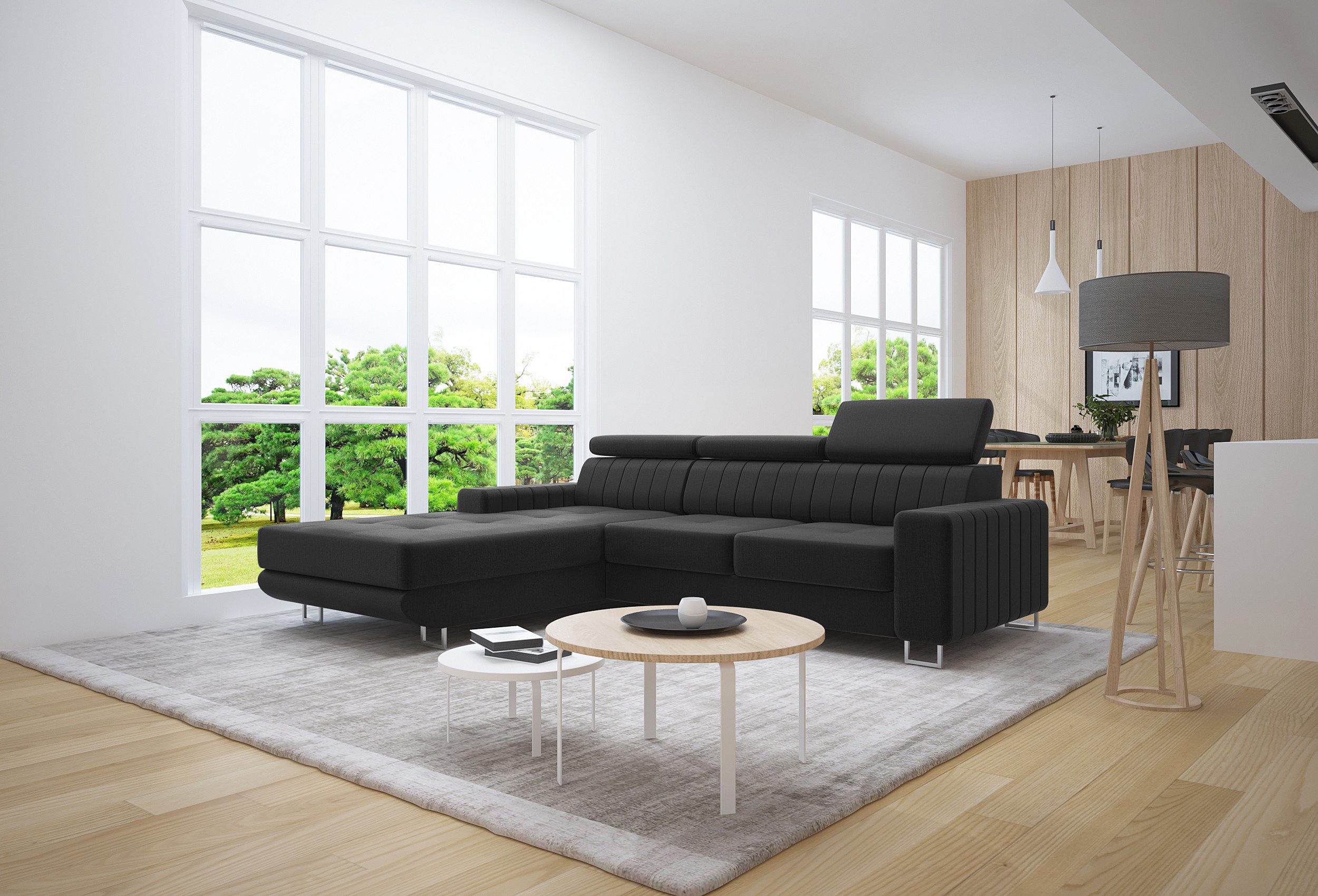 thematys Ecksofa Ecksofa mit Schlaffunktion und Bettkasten, L-Form, Samt, - mit verstellbaren Kopfstützen, – L-Form 250×183 cm – Schlafsofa mit Auszug, – L-Form 250×183 cm – Schlafsofa mit Auszug