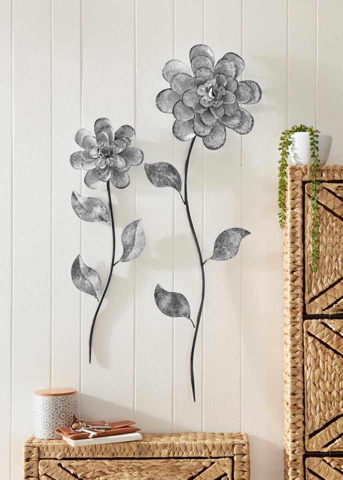 Wanddekoobjekt affaire Wanddeko, Metall (2er-Set), aus Blumen Home