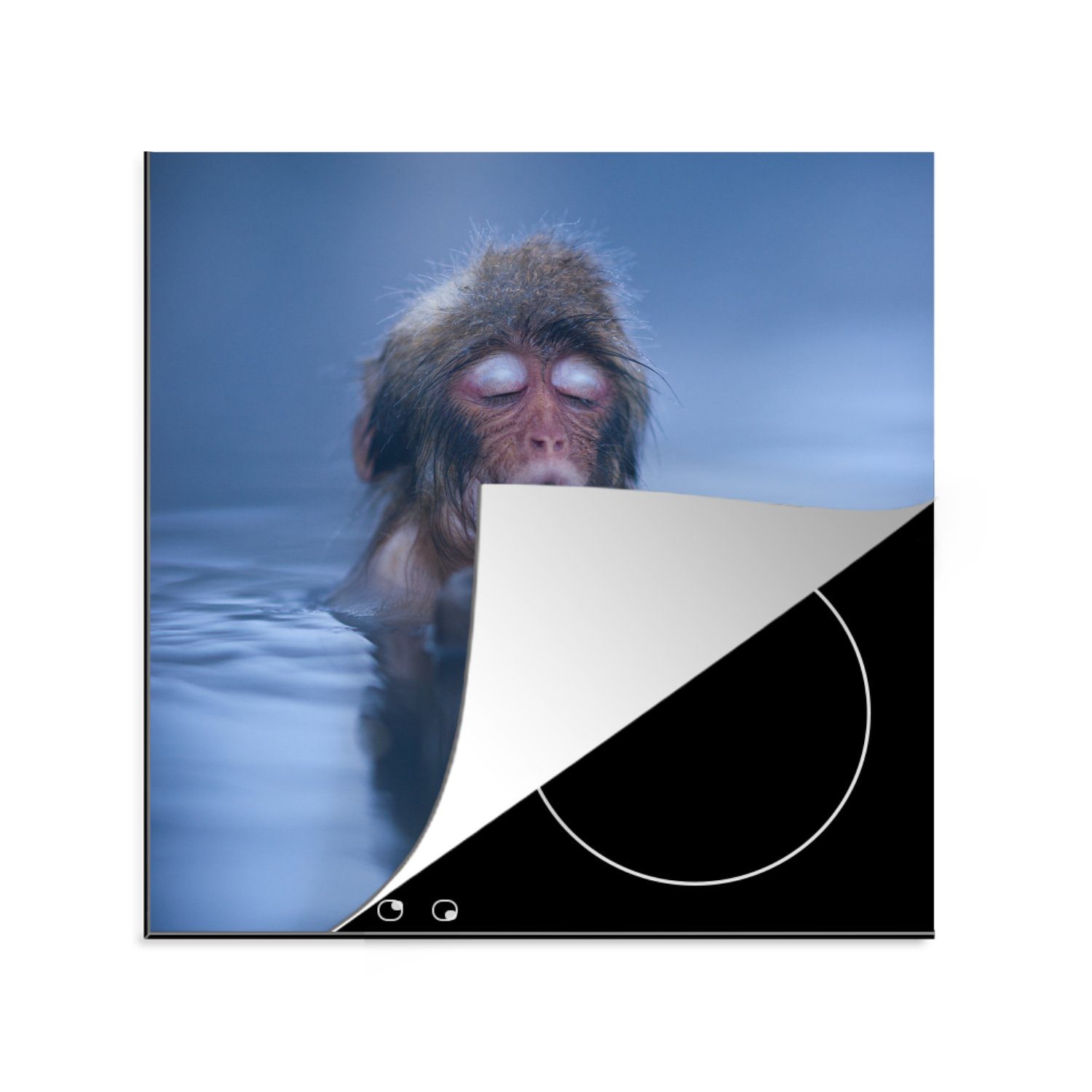 MuchoWow Herdblende-/Abdeckplatte Wasser - Affe - Spiegelung - Tiere, Vinyl, (1 tlg), 78x78 cm, Ceranfeldabdeckung, Arbeitsplatte für küche