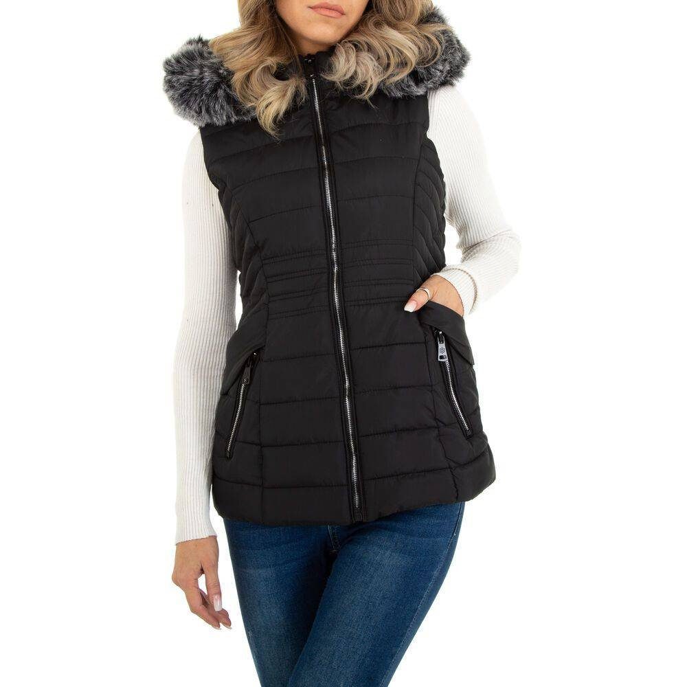 Ital-Design Steppweste Damen Freizeit (abnehmbar) in Schwarz Kapuze Winterjacke Gefüttert