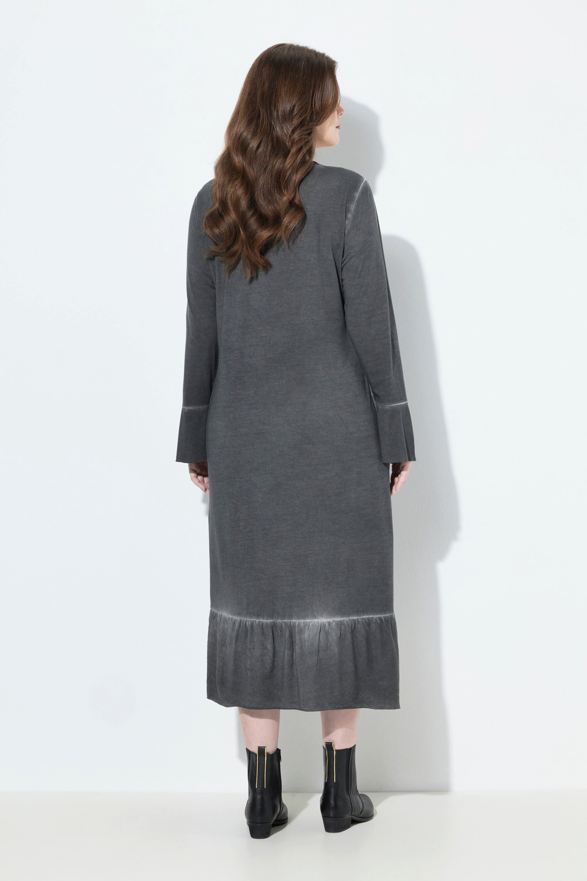 Ulla Popken Jerseykleid Midikleid Cupromix A-Linie V-Ausschnitt 3/4-Arm