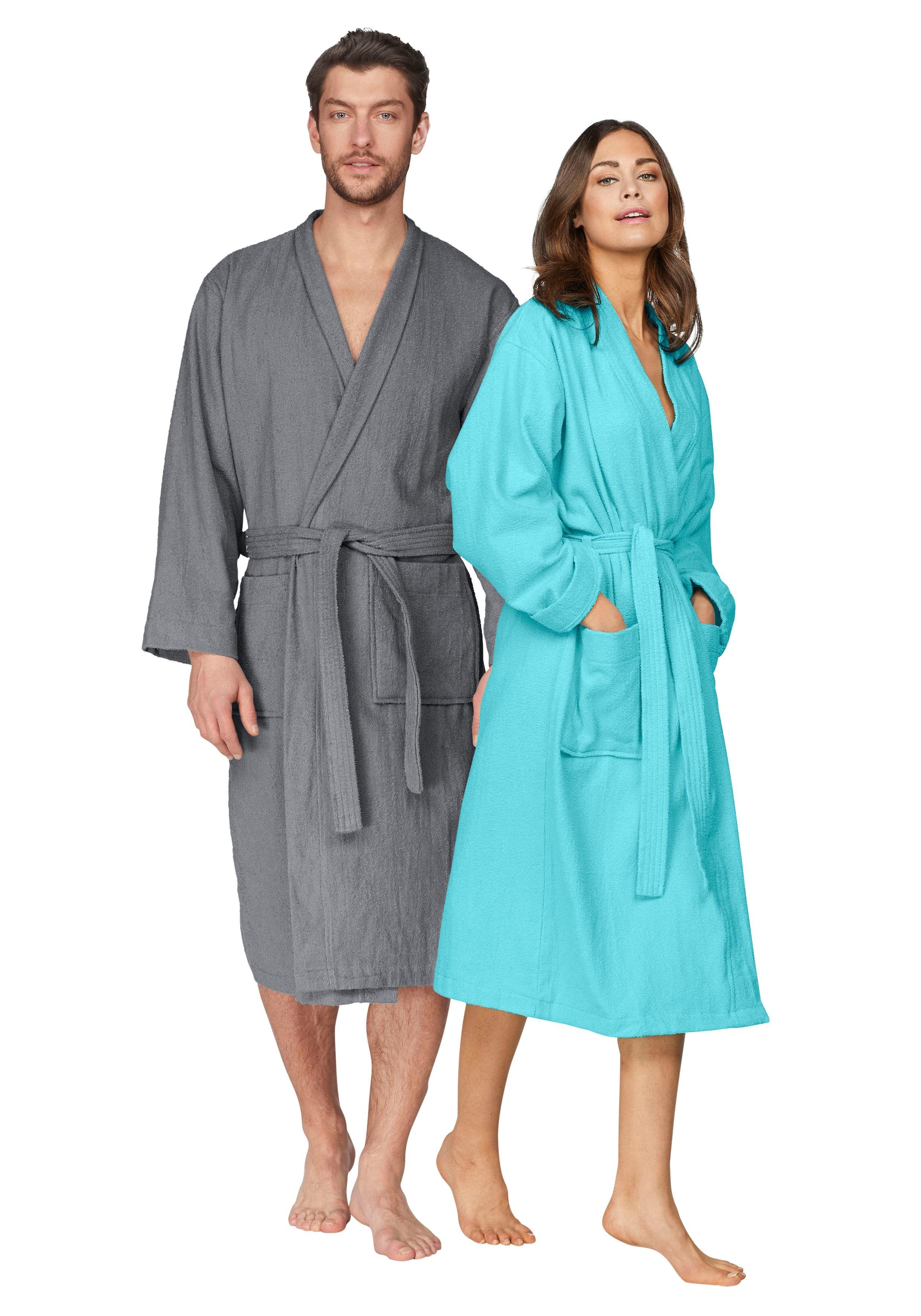 OTTO home Unisex-Bademantel Travel, ideal für Sauna & Spa, Hotelbademantel, Morgenmantel, Langform, Leichtfrottee, Kimono-Kragen, Gürtel, für Damen & Herren, leichte Qualität, langer Bademantel, S-3XL
