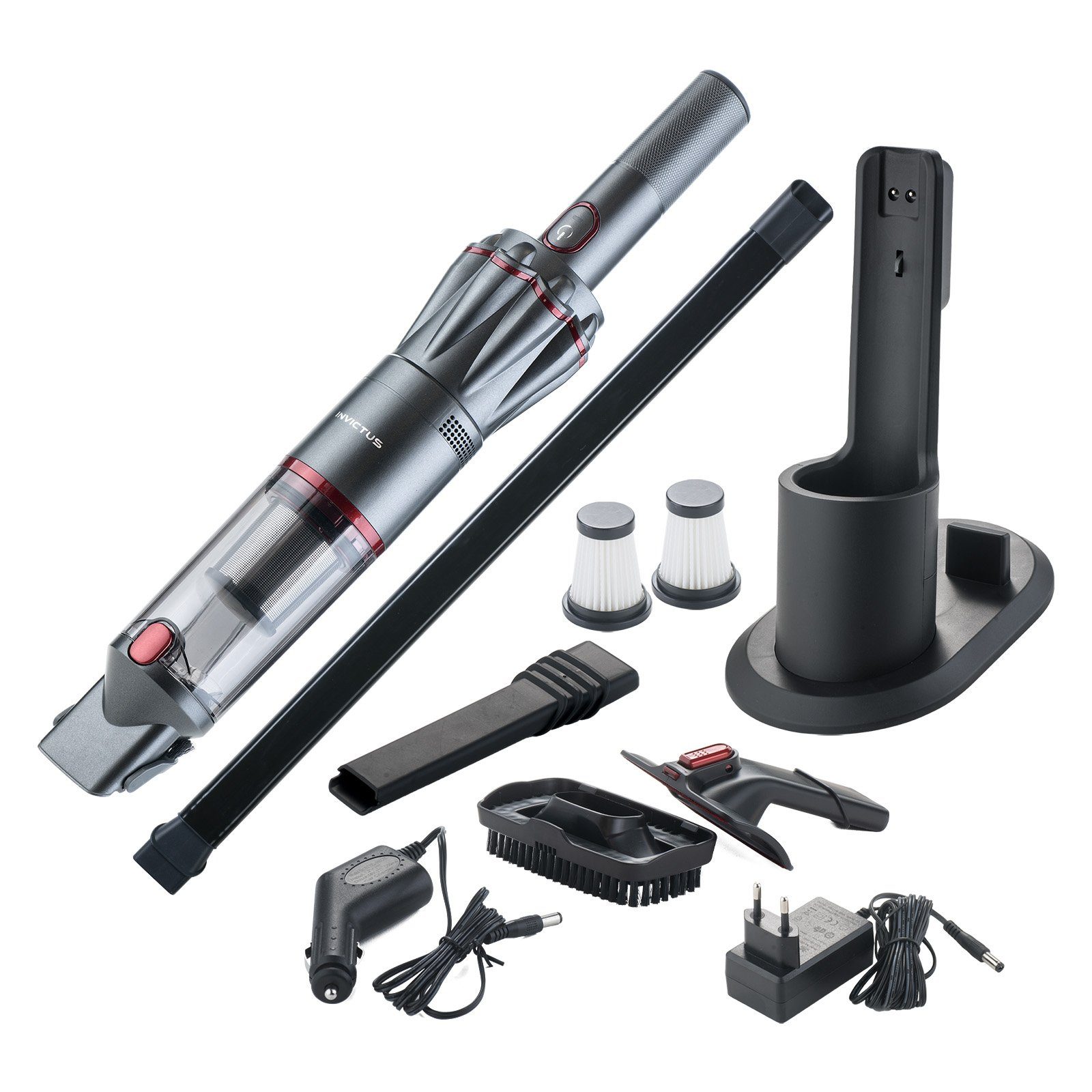 Genius Akku-Handstaubsauger INVICTUS ONE 1.0 Handstaubsauger Set 12-tlg., 12-TLG grau - Handsauger beutellos & kabellos mit 11000PA