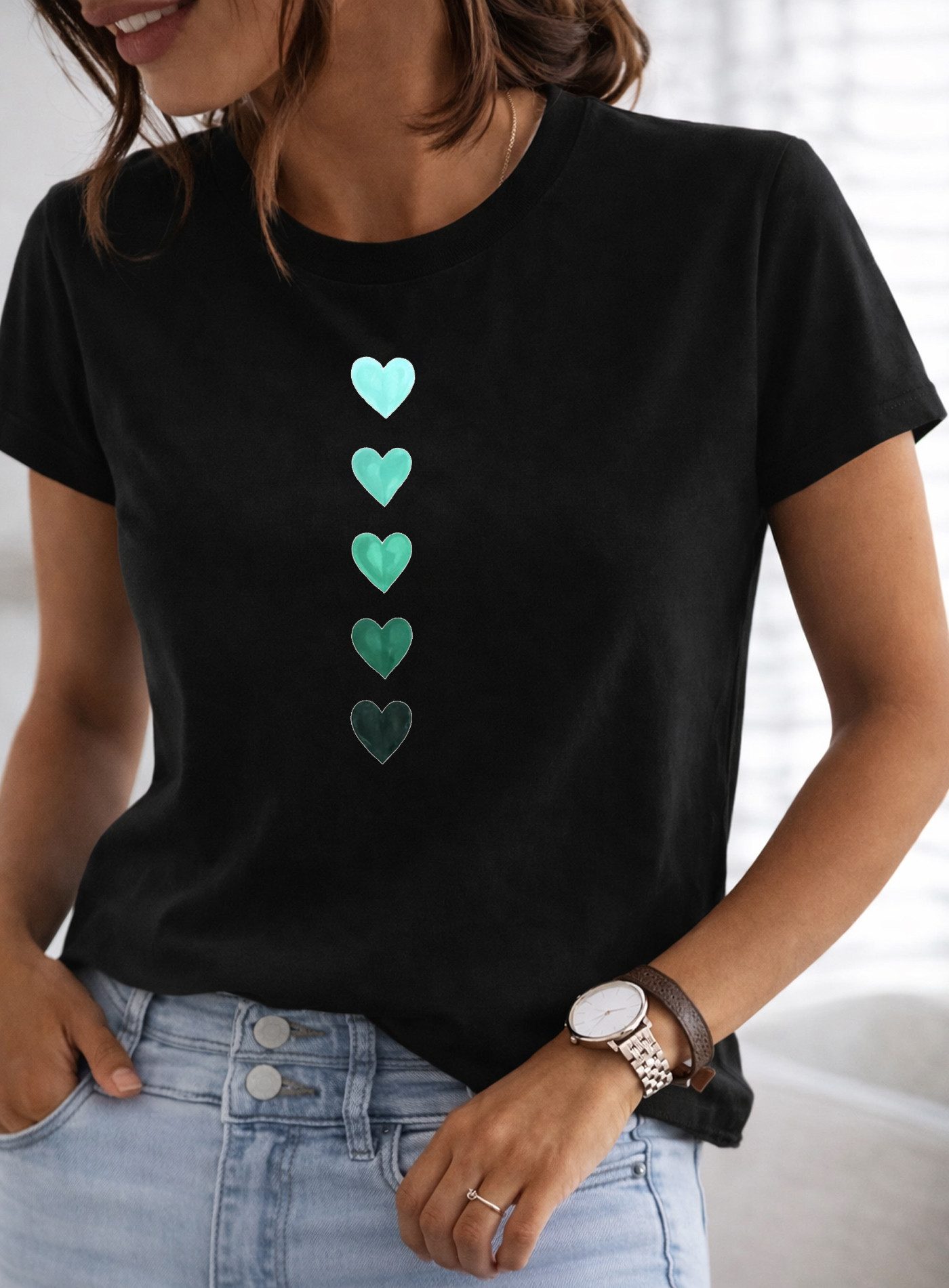 RMK T-Shirt Damen Shirt Classic Basic Herz aus Baumwolle