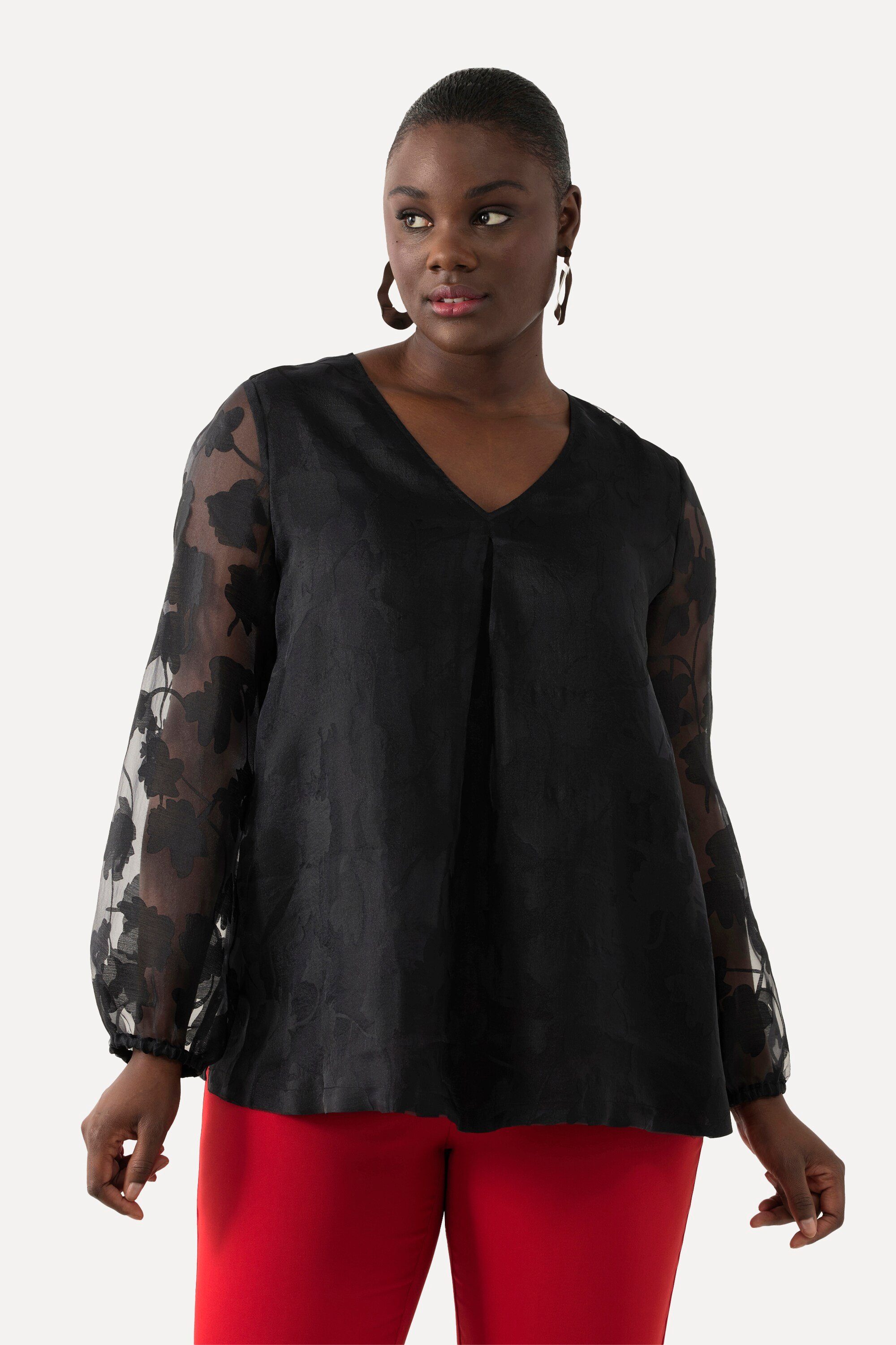 Ulla Popken Druckbluse Bluse doppellagig V-Ausschnitt günstig online kaufen
