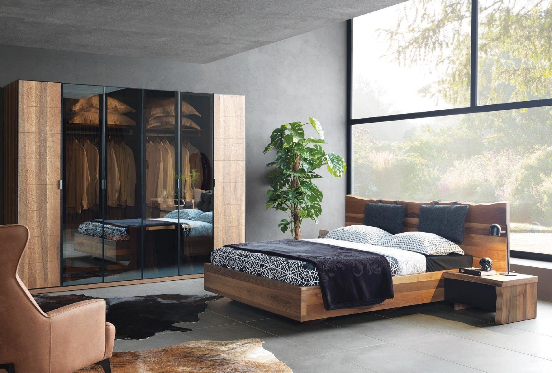 JVmoebel Schlafzimmer-Set, Schlafzimmer Bett 2x Nachttisch Kleiderschrank  Garnitur Holz Modern