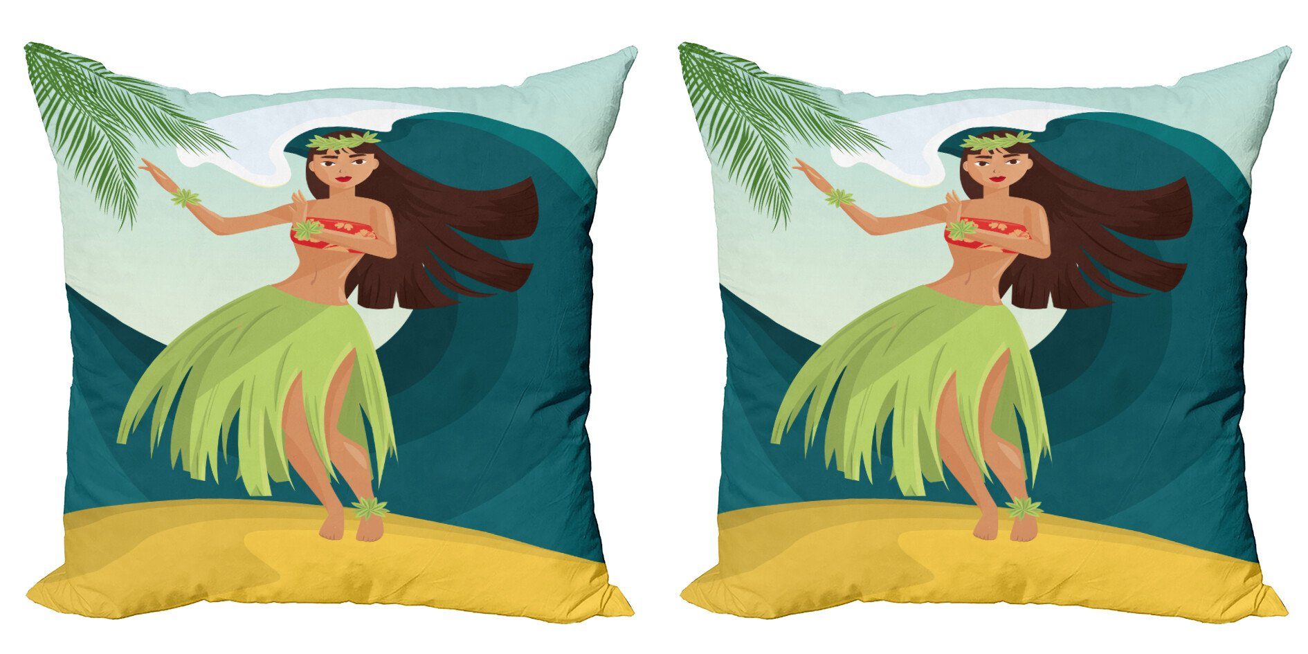 Kissenbezüge Modern Accent Doppelseitiger Digitaldruck, Abakuhaus (2 Stück), Hula Mädchen Aloha Palmen Sommer