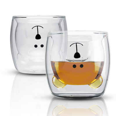 Intirilife Thermoglas, Glas, 2x Doppelwandiges Bären Glas in 2x 230 ml
