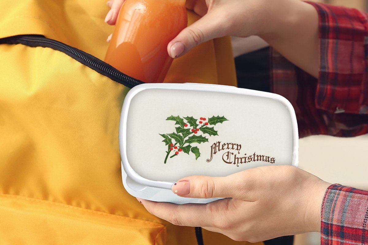 MuchoWow Lunchbox Weihnachten für Kunststoff, (2-tlg), Brotbox Mädchen und Kinder Kunst für weiß - Jungs Erwachsene, - Brotdose, und Hulst