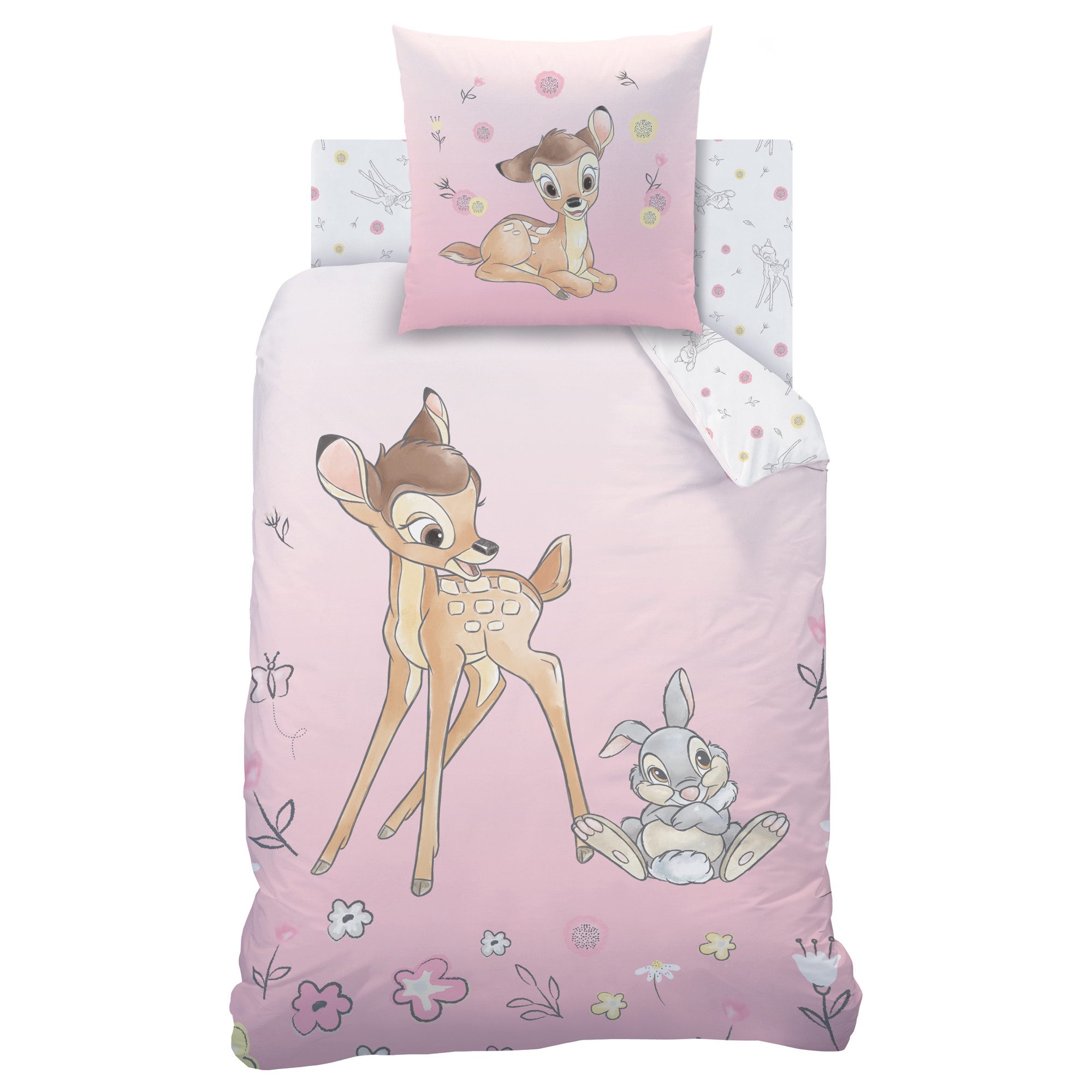 Familando Kinderbettwäsche Disney Bambi rosa 135x200 80x80 cm aus 100% Baum günstig online kaufen
