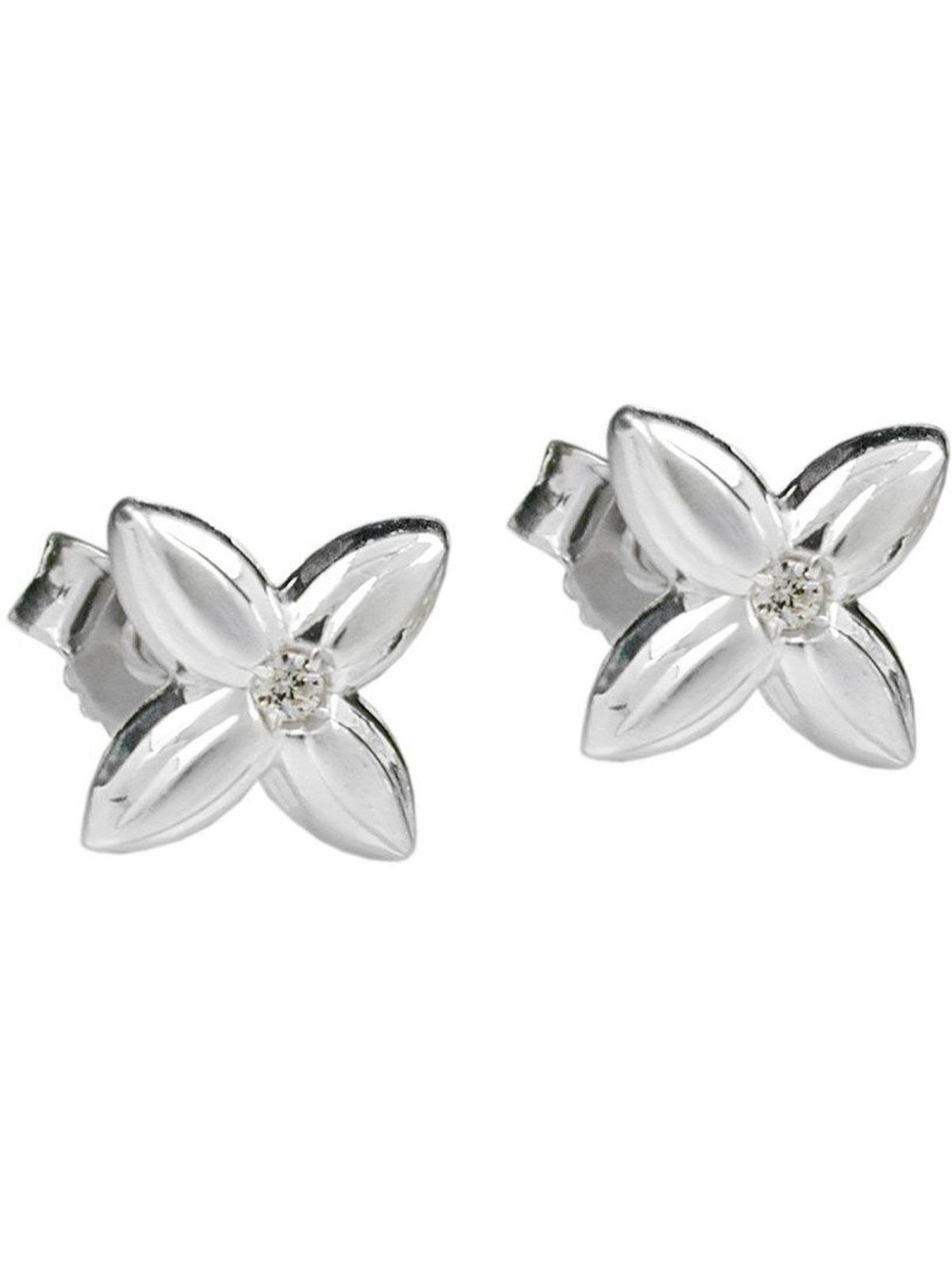 Silber (1-tlg) Gallay Ohrstecker Zirkonia 6,5x6,5mm weiß Blüte Paar 925 kleine Ohrring