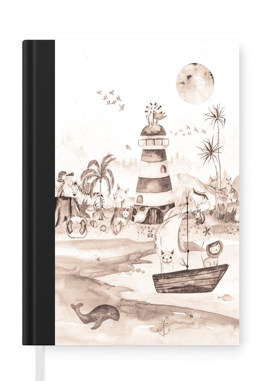 MuchoWow Notizbuch Strand - Kinder - Leuchtturm - Alpaka - Meer - Tiere, Journal, Merkzettel, Tagebuch, Notizheft, A5, 98 Seiten, Haushaltsbuch
