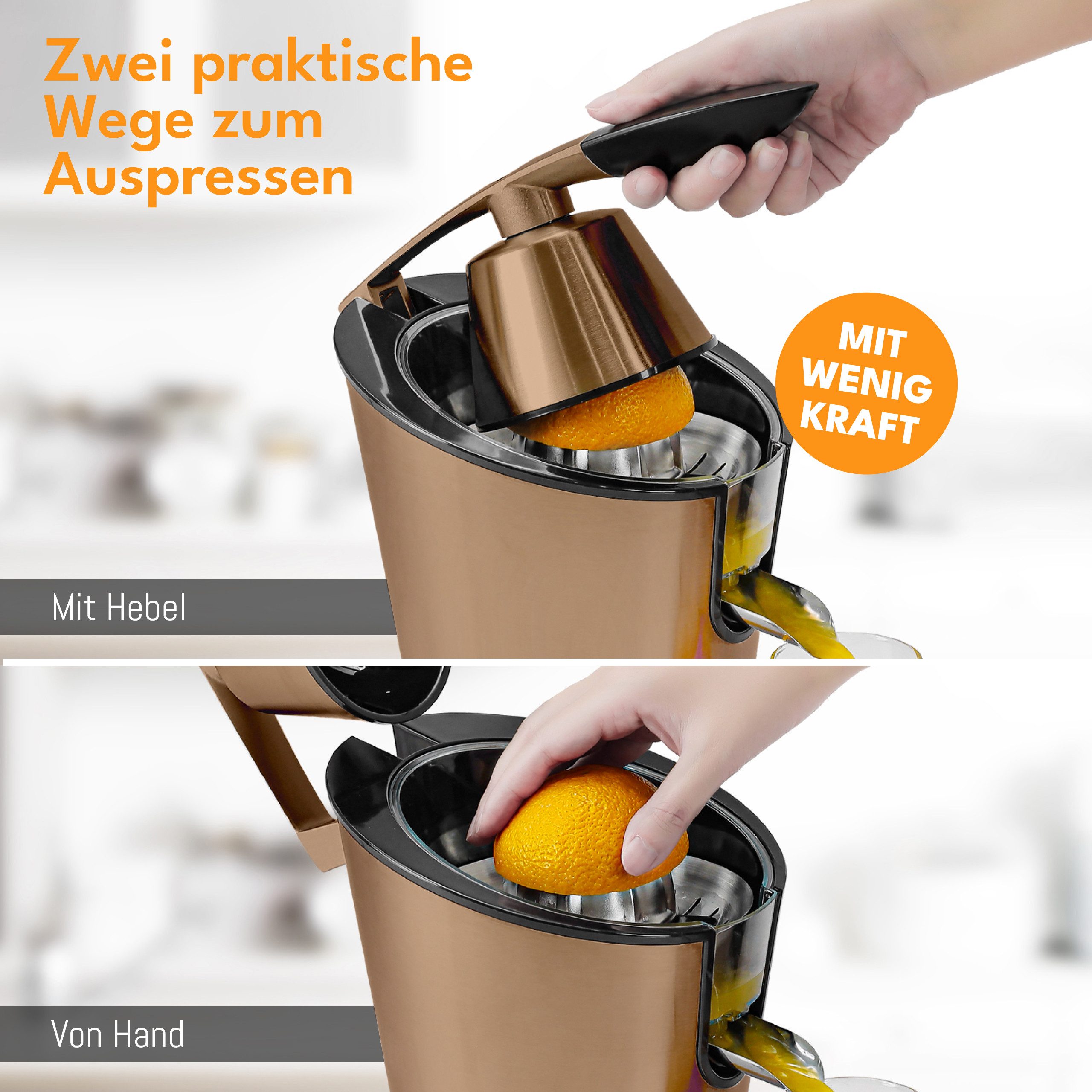 Lebenlang Zitruspresse LEBENLANG Saftpresse elektrisch 600W - Inkl. Edelstahlkegel & BPA-Frei, 600,00 W, Hohe Saftausbeute, Schwarz & Silber – Bild 5 von 5