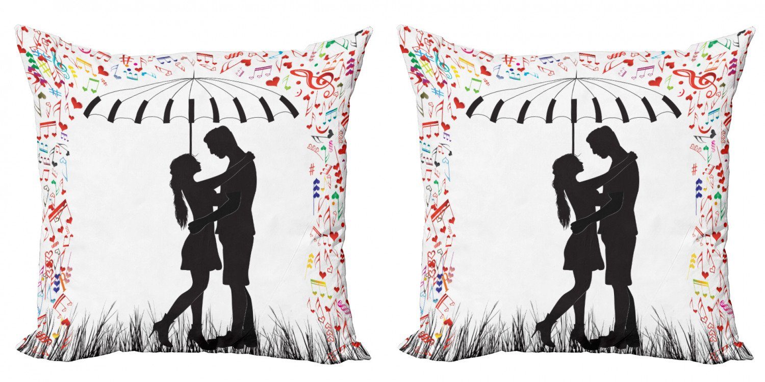 Kissenbezüge Modern Accent Doppelseitiger Digitaldruck, Abakuhaus (2 Stück), Regenschirm-Mädchen Junge romantische Paare | Kissenbezüge