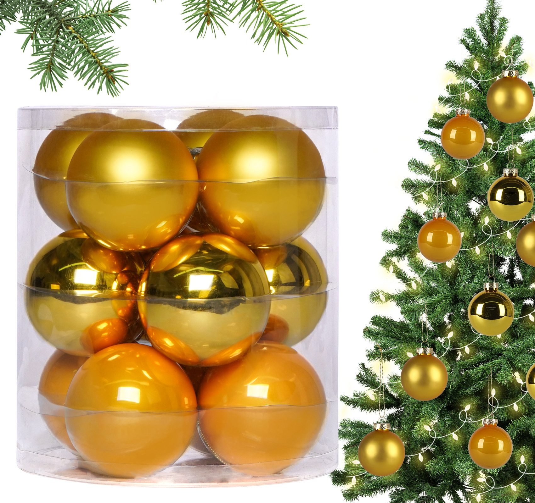 lindahandel Weihnachtsbaumkugel Weihnachtskugeln Set, 12/24er Glas-Kugeln Ø 8cm, Gold/Rot/Weiß/Bunt, Premium Christbaumschmuck 12er Set, Glas, Gold, Ø 8cm