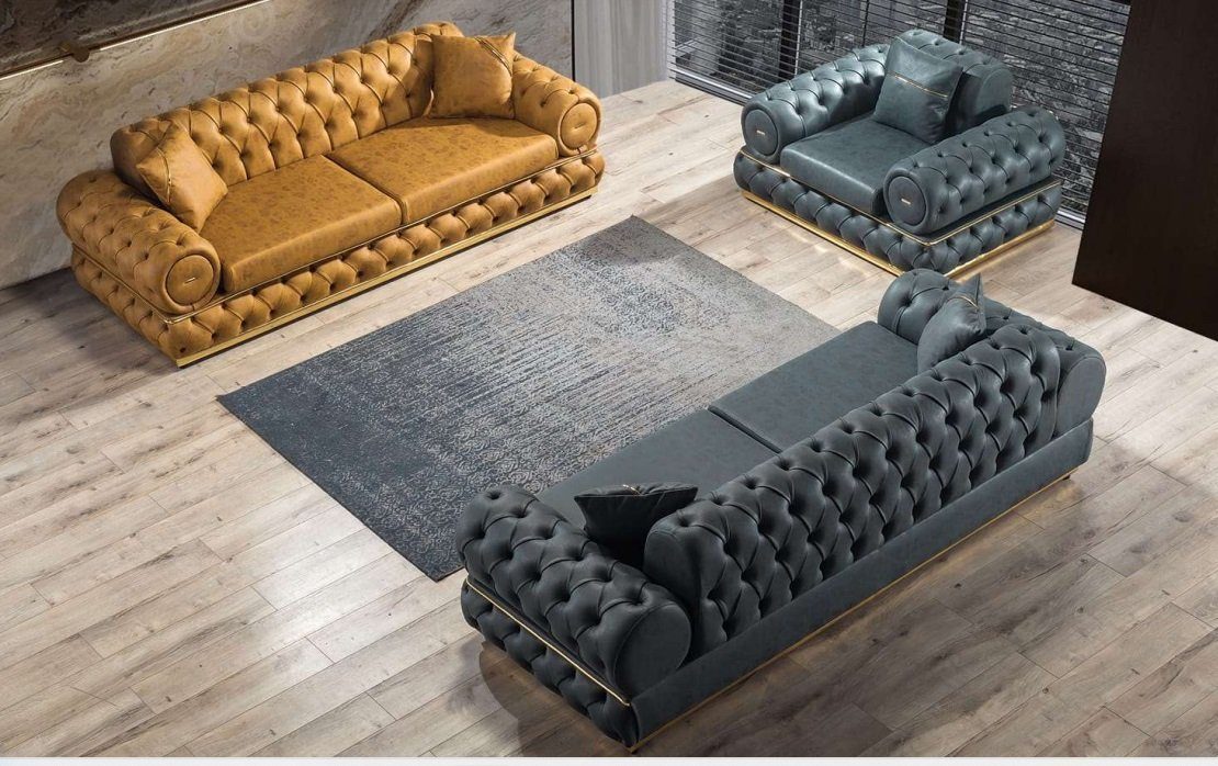 Luxus Sofagarnitur Sofas Sitzer Leder Sofa 3+3+1 Sessel Wohnzimmer-Set, Garnitur JVmoebel