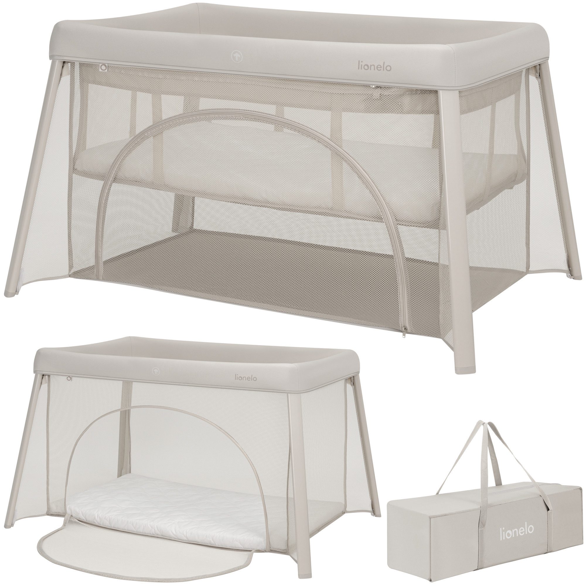 lionelo Baby-Reisebett MILA, 2in1/4-cm-Matratze/2 Höhen/360°-Netz/Tasche
